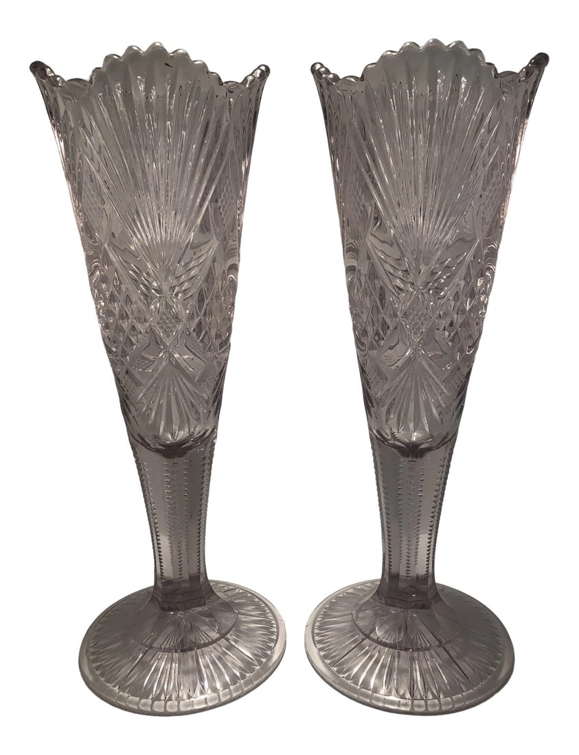 Antique Brilliant Cut Glass Trumpet Vases- a Pair (1 of 7)