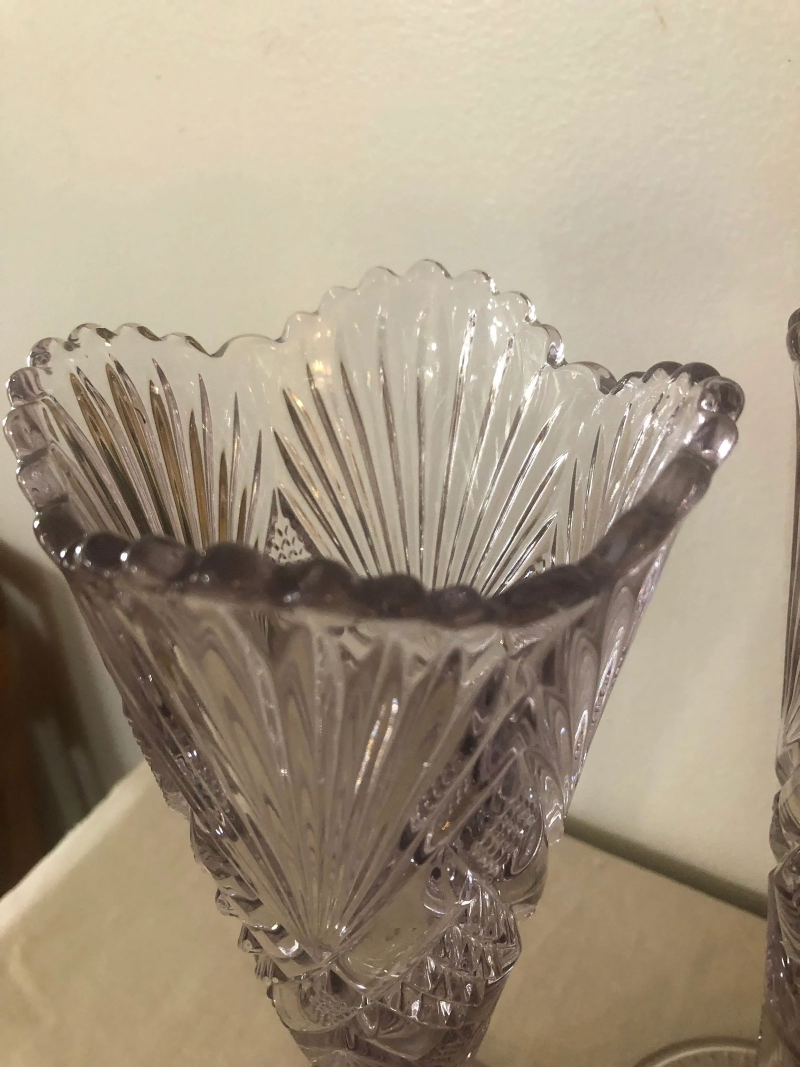 Antique Brilliant Cut Glass Trumpet Vases- a Pair - 2