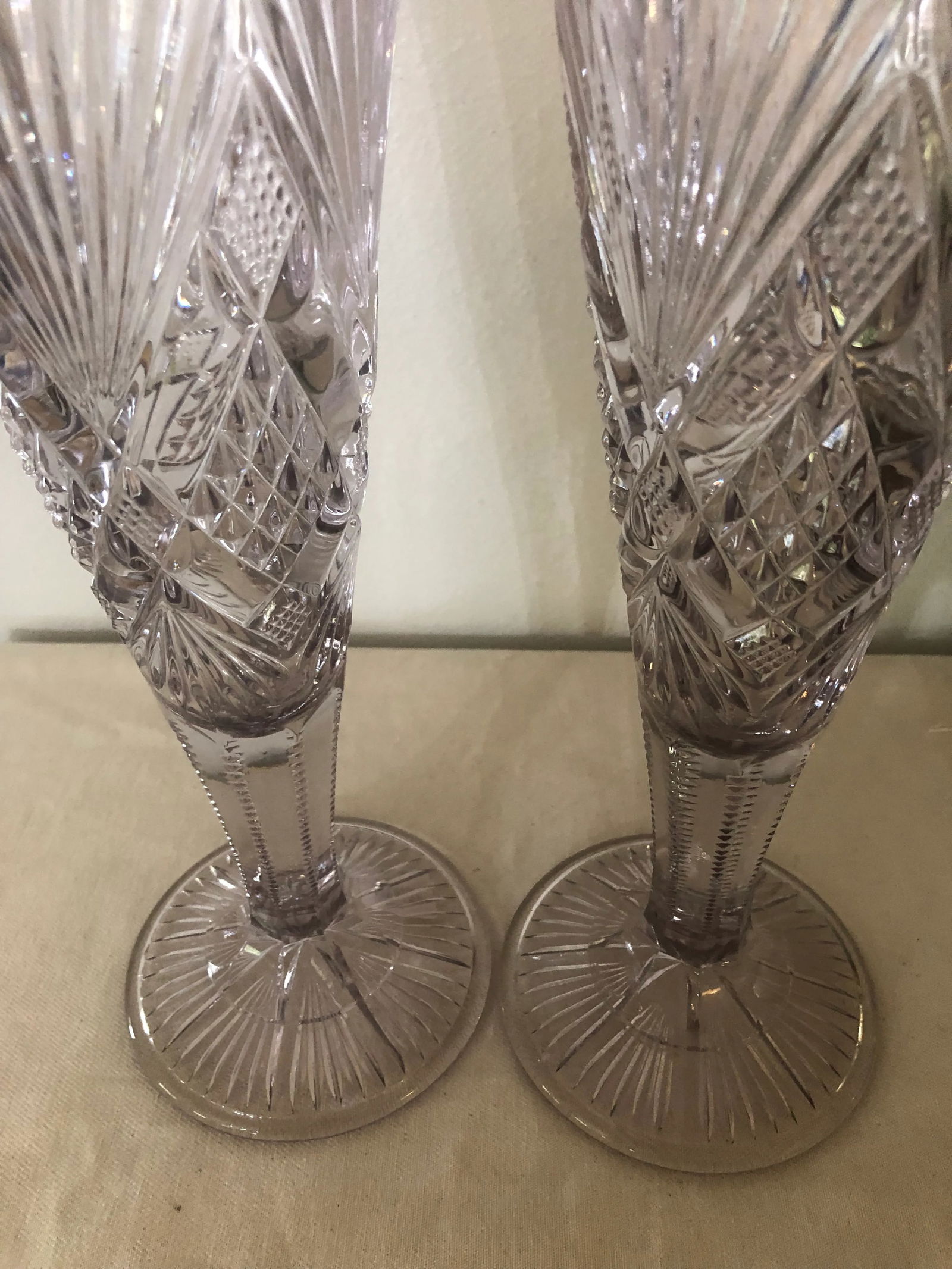 Antique Brilliant Cut Glass Trumpet Vases- a Pair - 6