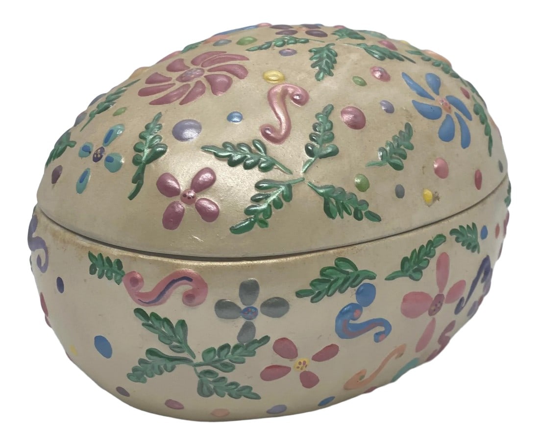 Vintage Black Bird Mold Inc. Hand Painted Multicolored Ceramic Egg Shaped Lidded Box (1 of 13)