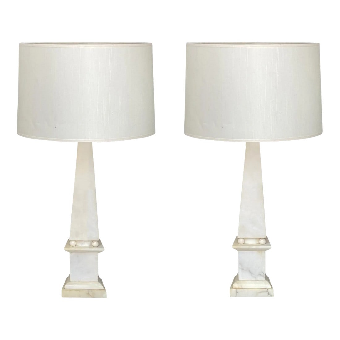 1980s Vintage Neoclassical Alabaster Marble Table Lamps - a Pair (1 of 7)