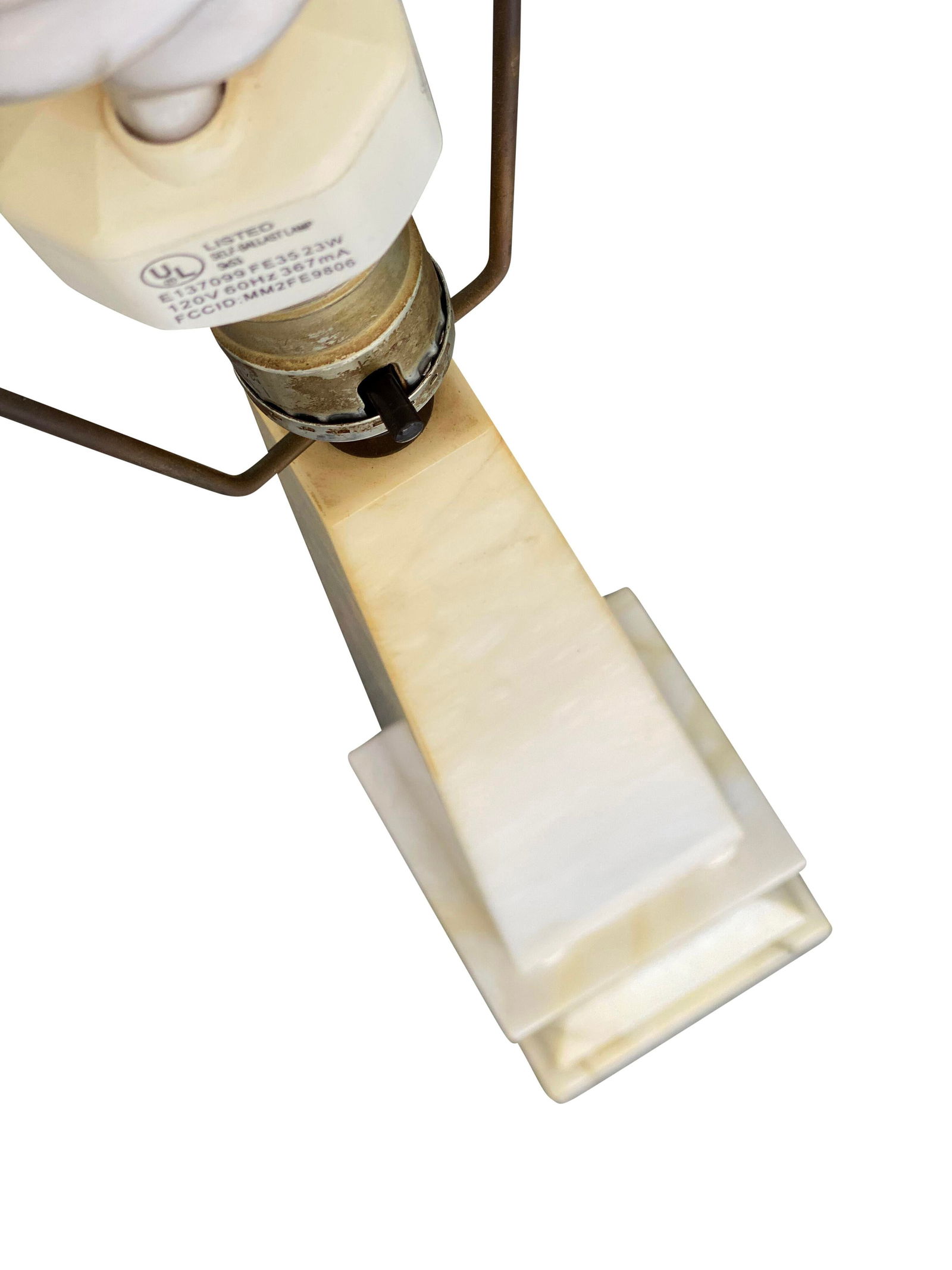 1980s Vintage Neoclassical Alabaster Marble Table Lamps - a Pair - 5