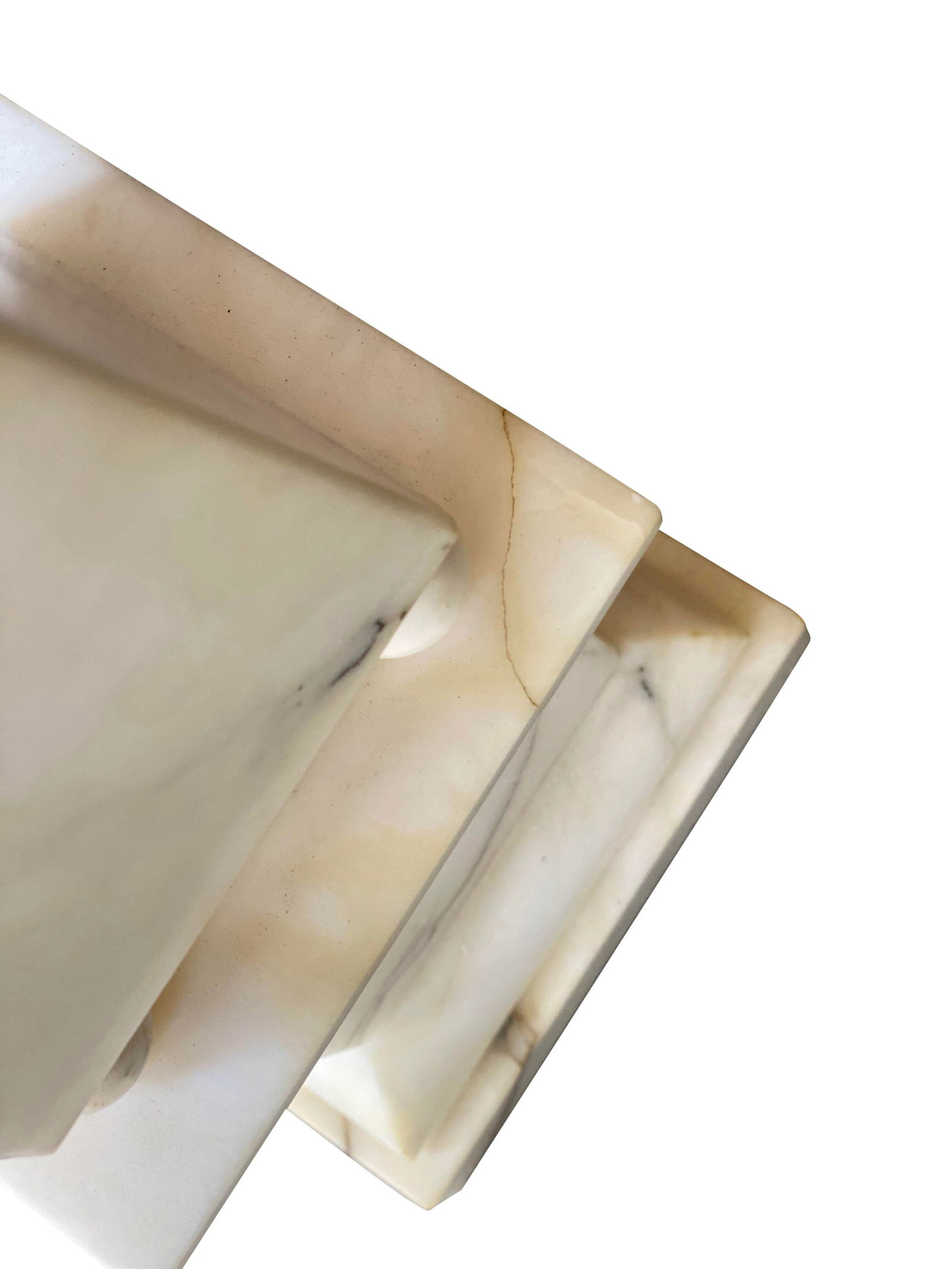 1980s Vintage Neoclassical Alabaster Marble Table Lamps - a Pair - 6