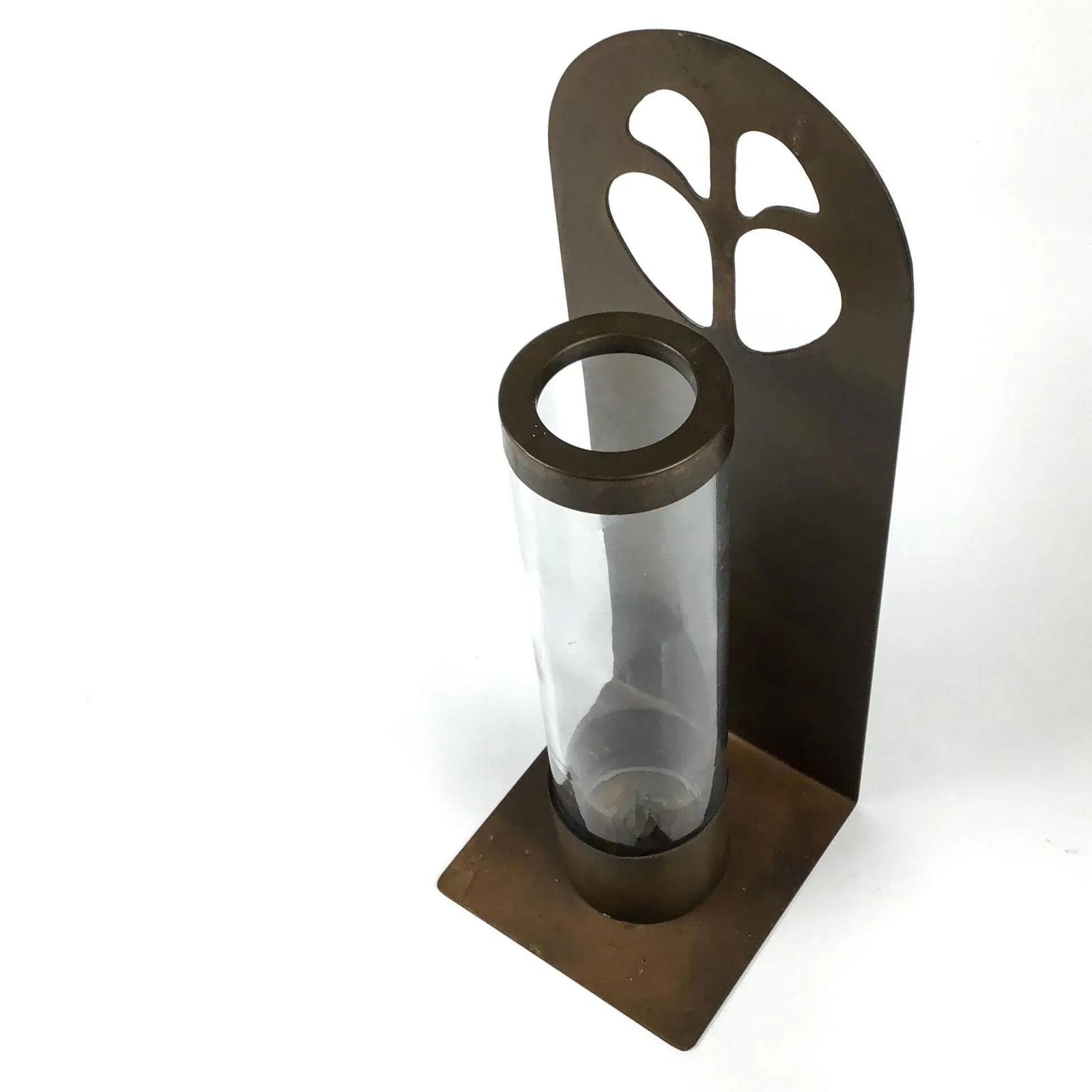 Vintage Brass & Glass Wall Hanging Candle Holder - 12