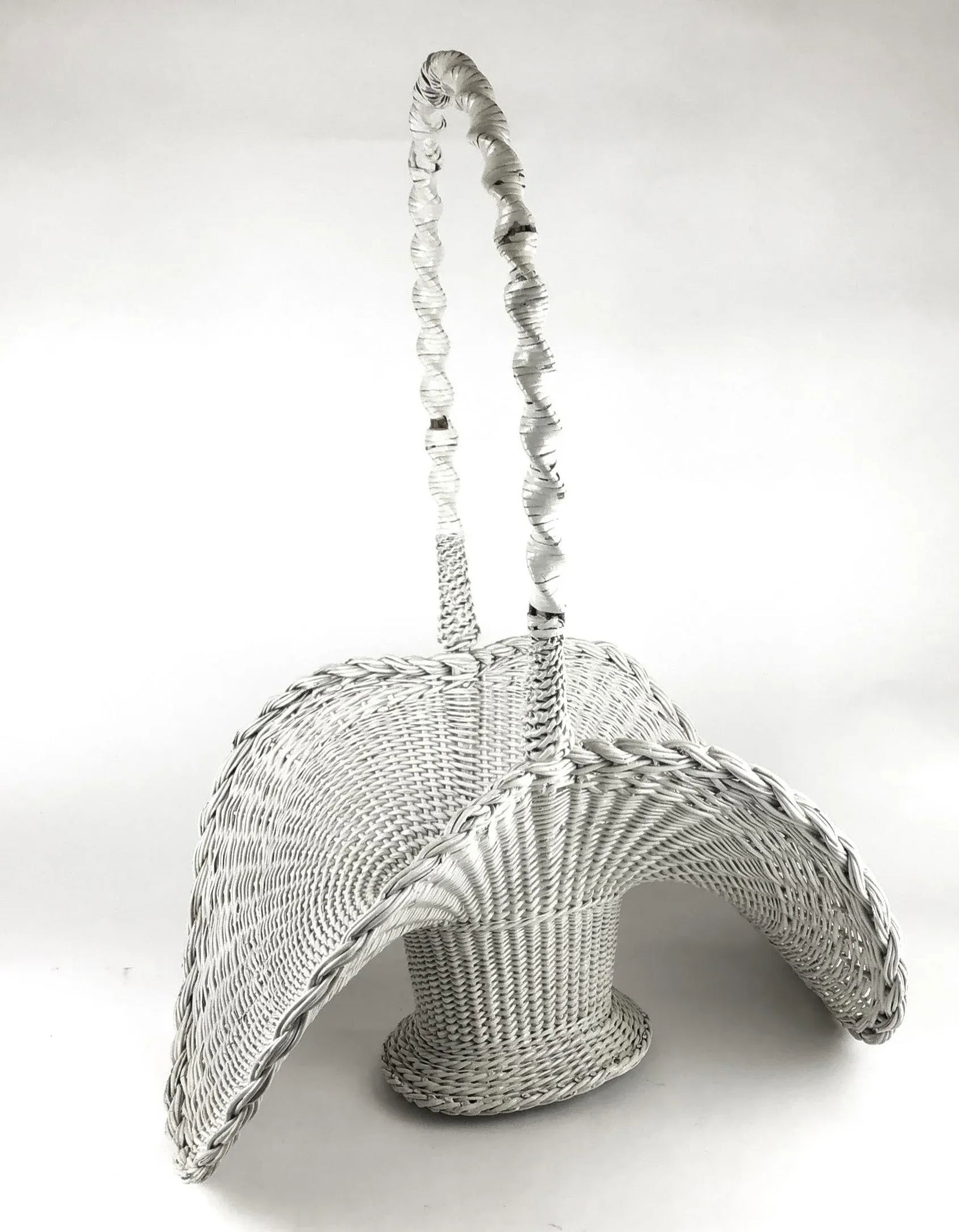 Antique White Wicker Victorian Hand Woven Artisan Butterfly Basket - 13