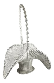 Antique White Wicker Victorian Hand Woven Artisan Butterfly Basket