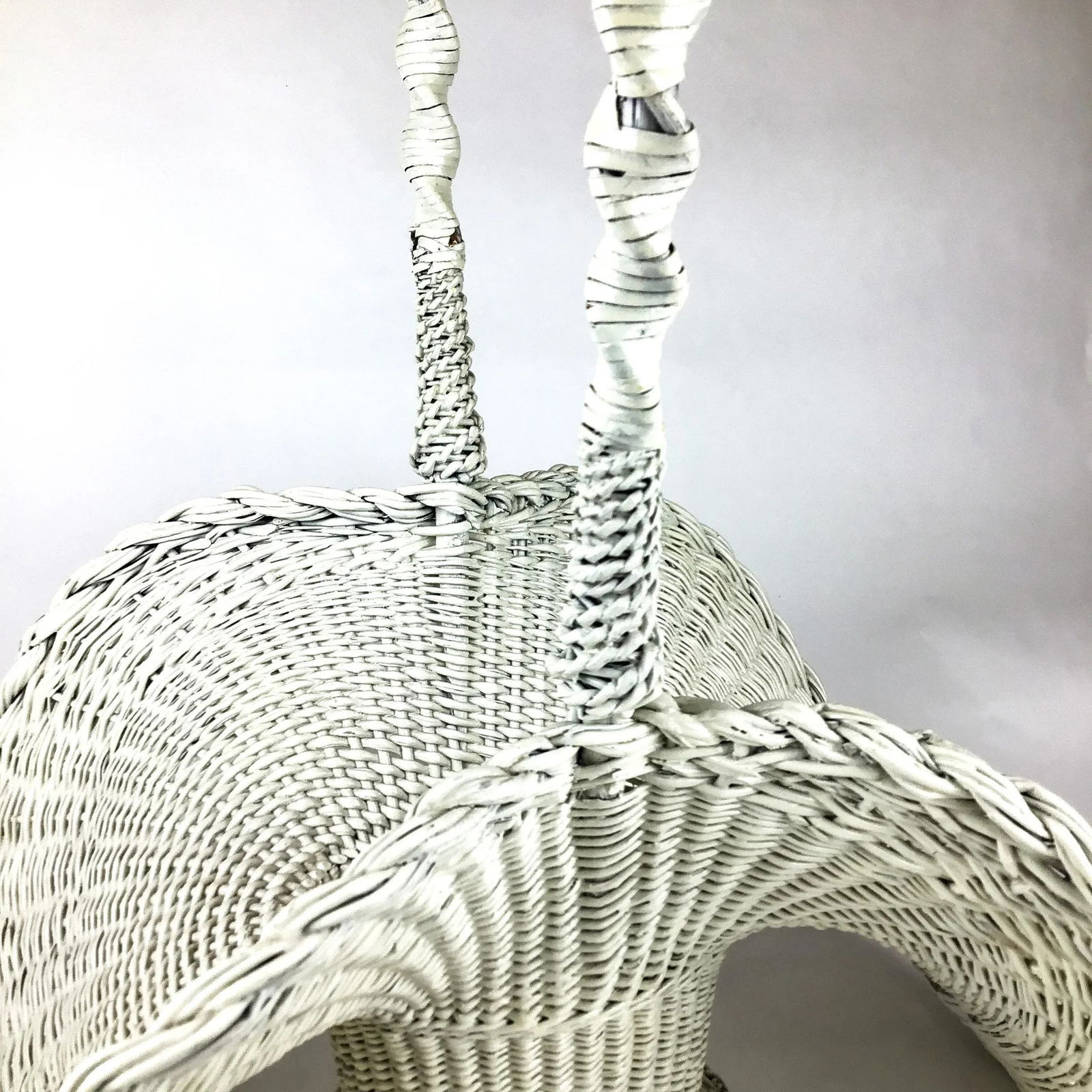 Antique White Wicker Victorian Hand Woven Artisan Butterfly Basket - 7