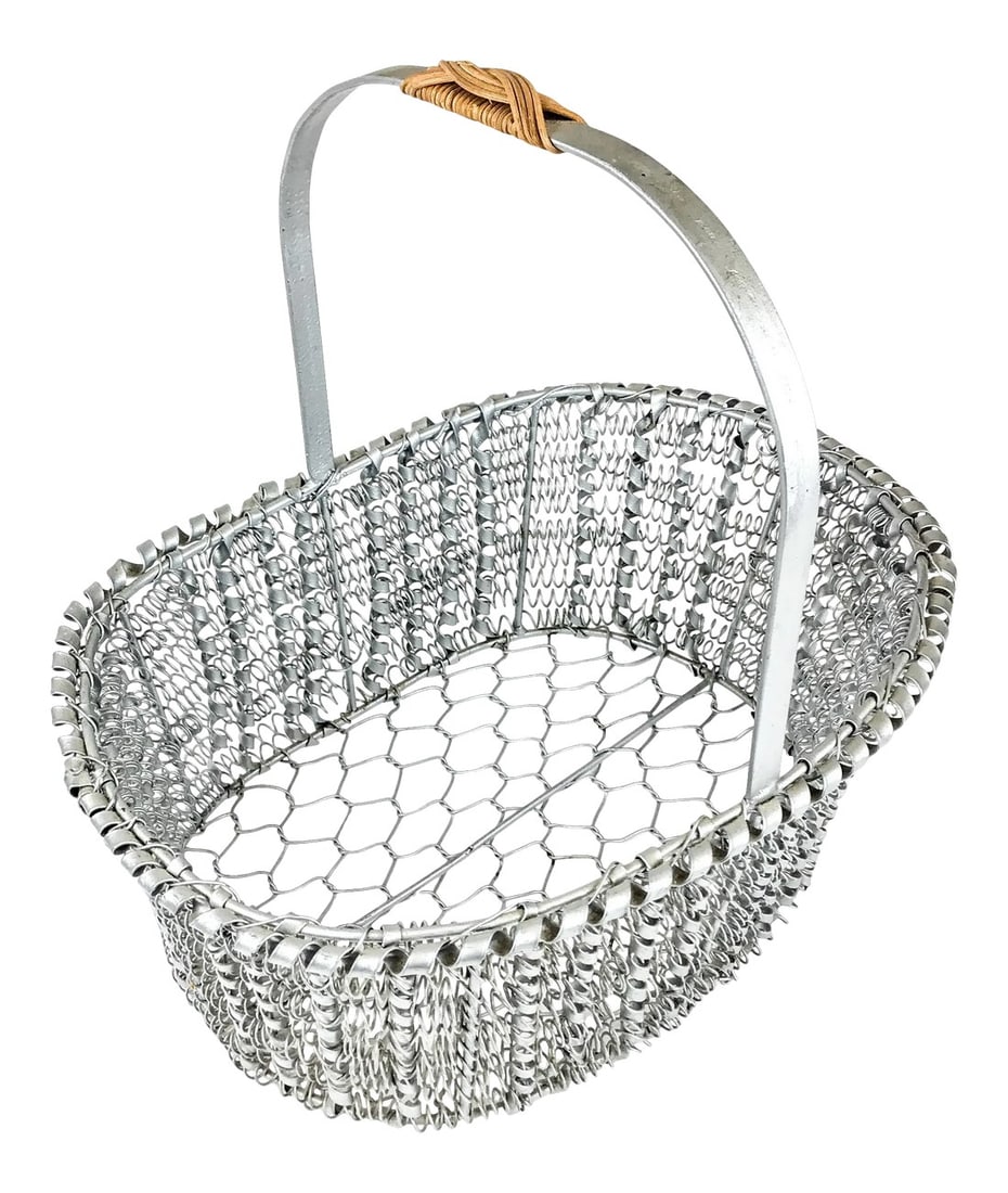 90s Artisan Silver Tone Zinc Top Handle Egg Basket (1 of 13)