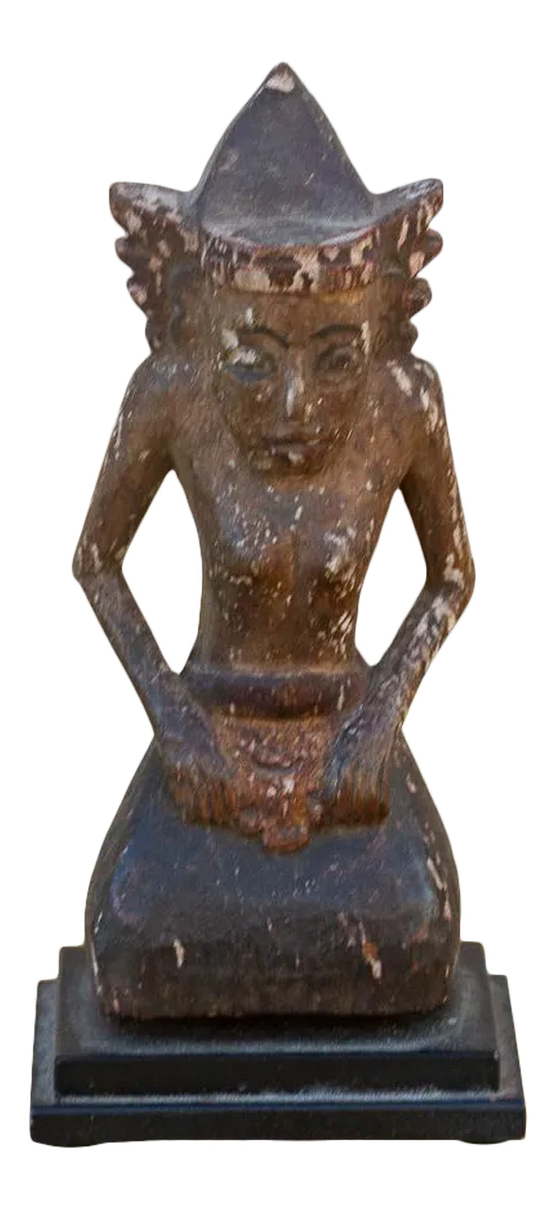 Antique Carved & Painted Balinese Praying Figurine (1 of 9)