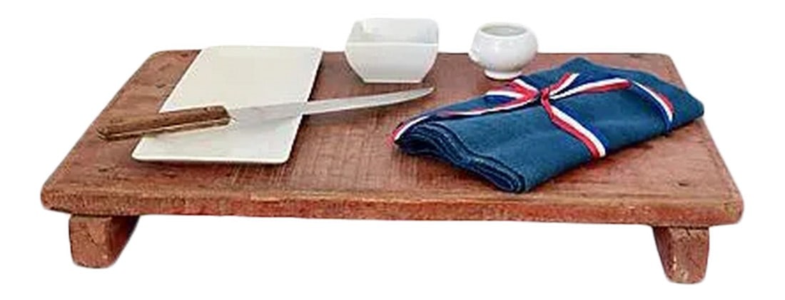 French Bread Board W/ Charcuterie, 6 Pieces: An irresistible mix of rustic charm and French utility, this 6-piece serving set includes an antique raised bread board with original red paint, paired with vintage charcuterie essentials. The set fea