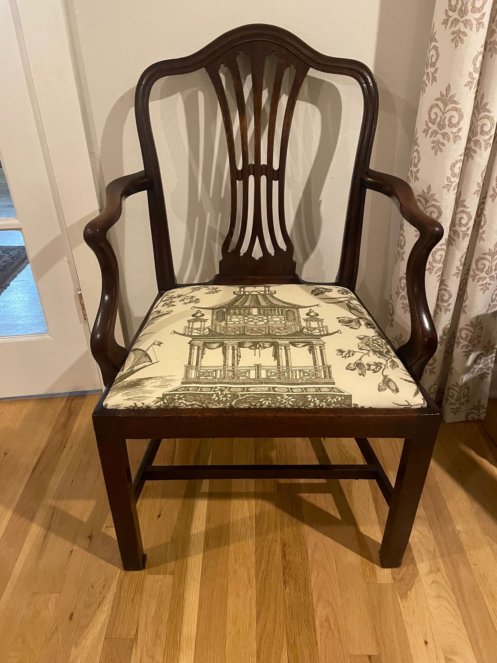 19th Century Mahogany Carver Chair Schumacher Fabric Seat - 11