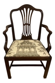 19th Century Mahogany Carver Chair Schumacher Fabric Seat