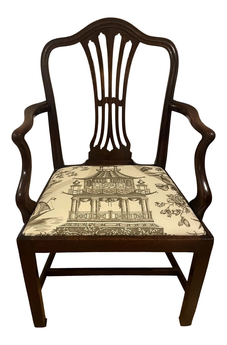 19th Century Mahogany Carver Chair Schumacher Fabric Seat (1 of 11)