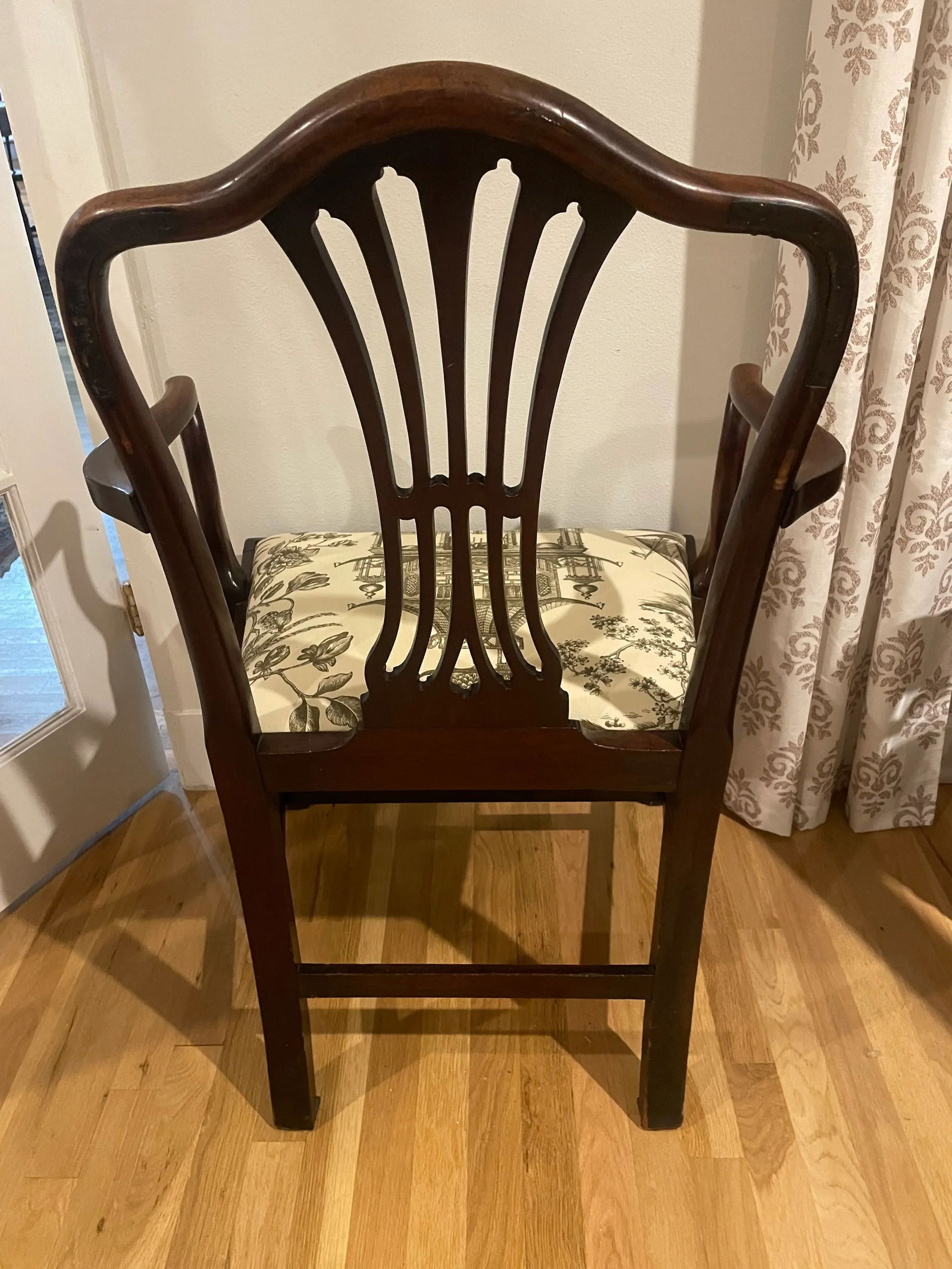 19th Century Mahogany Carver Chair Schumacher Fabric Seat - 2