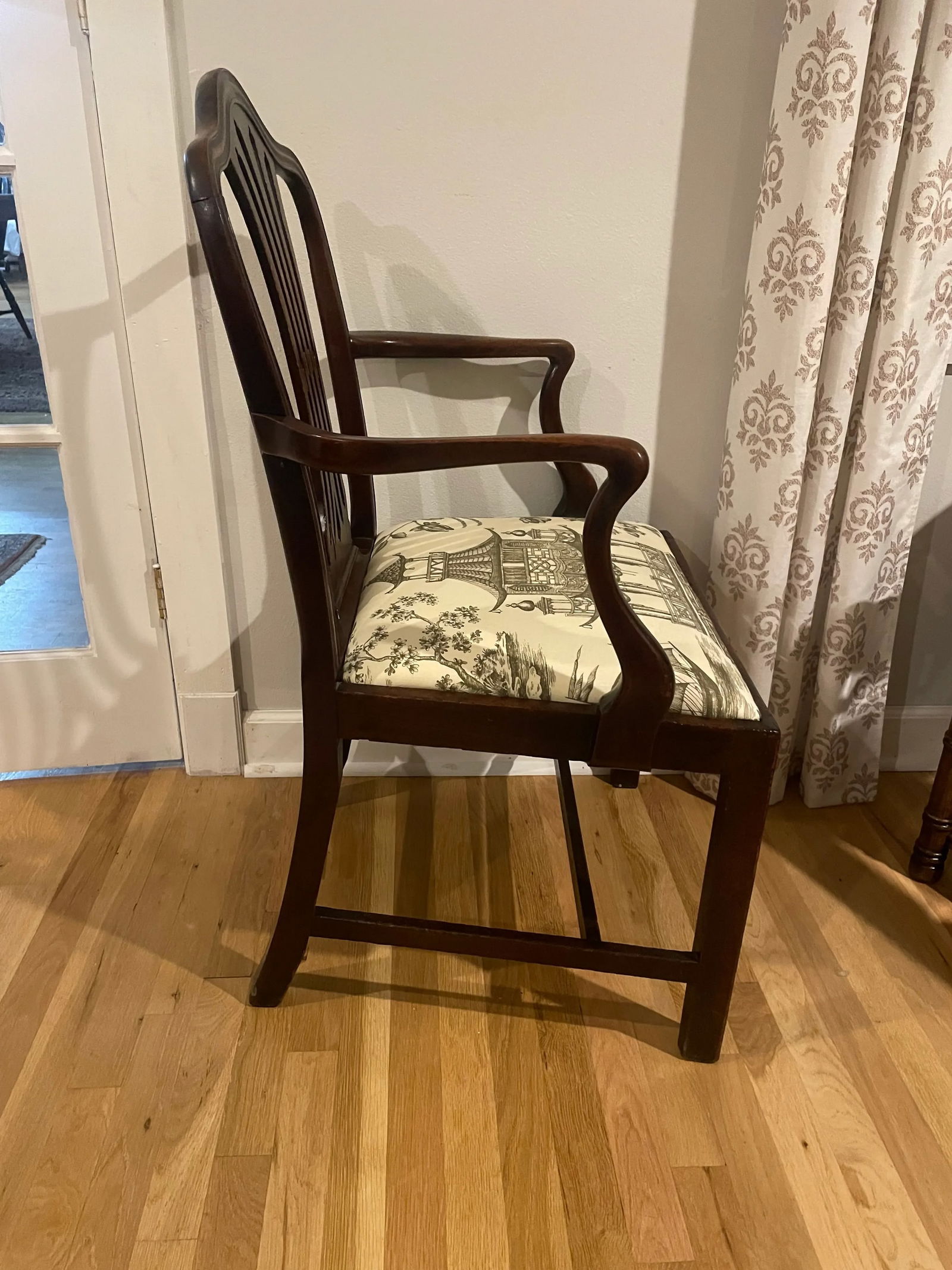 19th Century Mahogany Carver Chair Schumacher Fabric Seat - 3