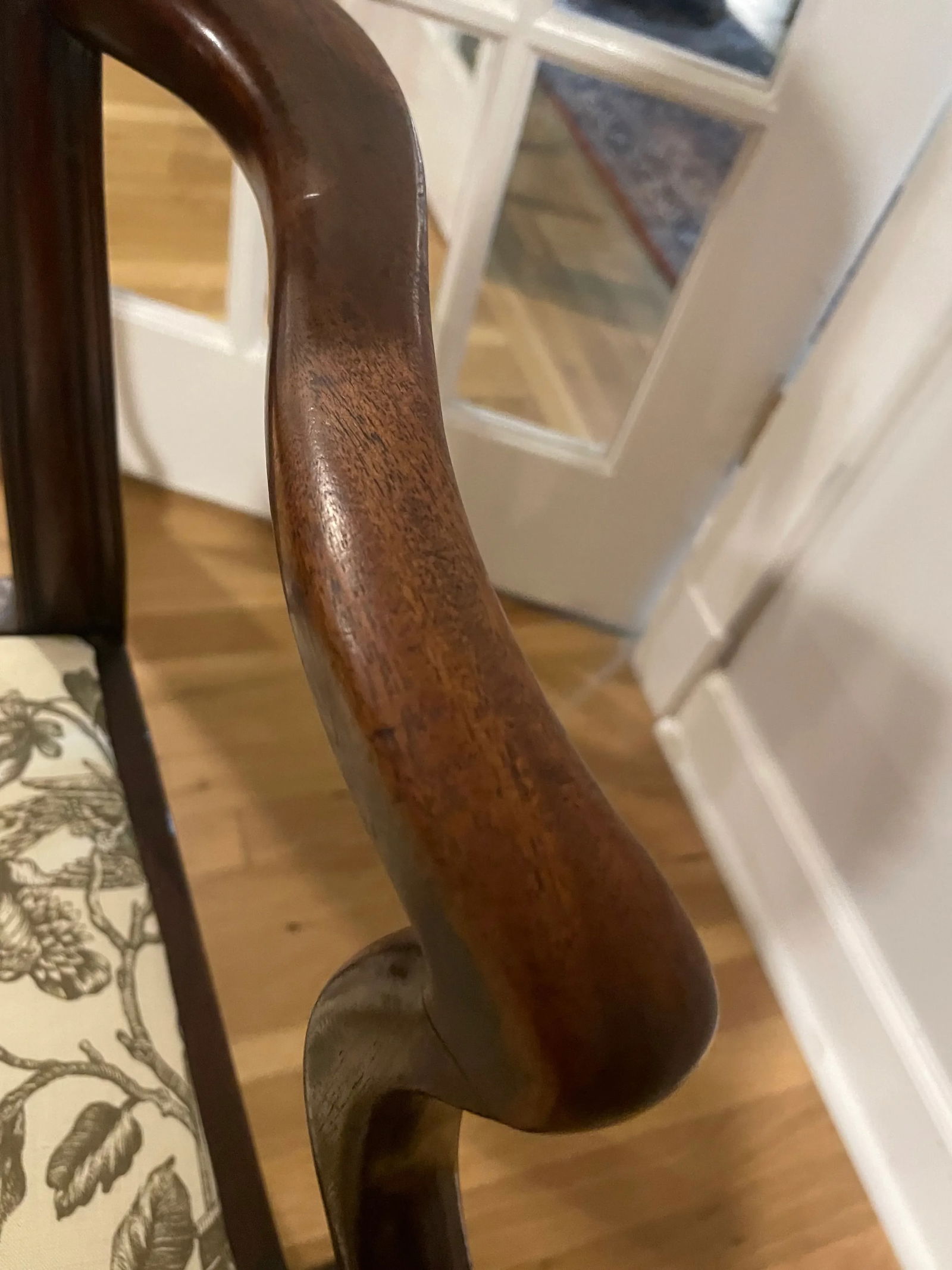 19th Century Mahogany Carver Chair Schumacher Fabric Seat - 5