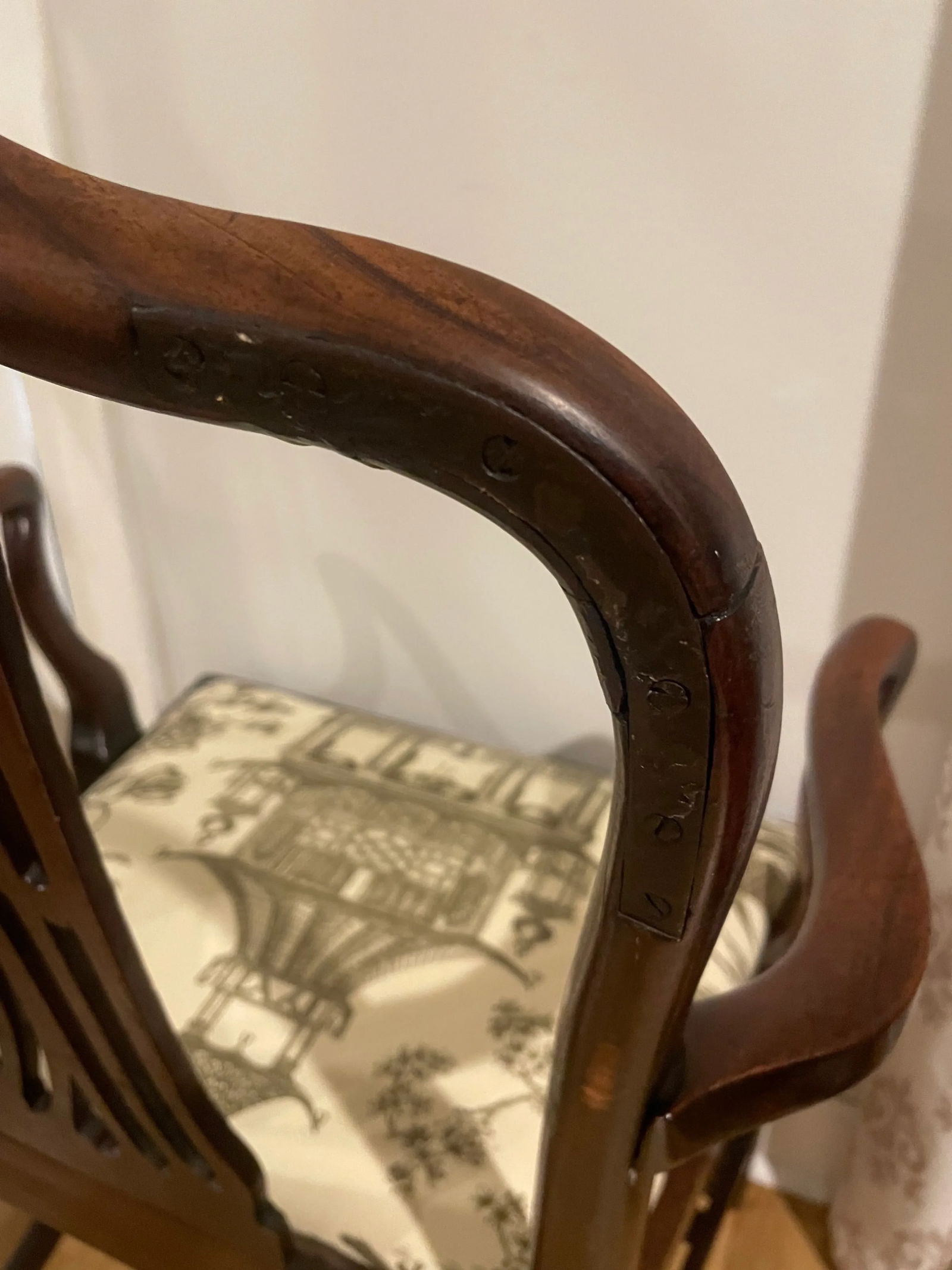 19th Century Mahogany Carver Chair Schumacher Fabric Seat - 6