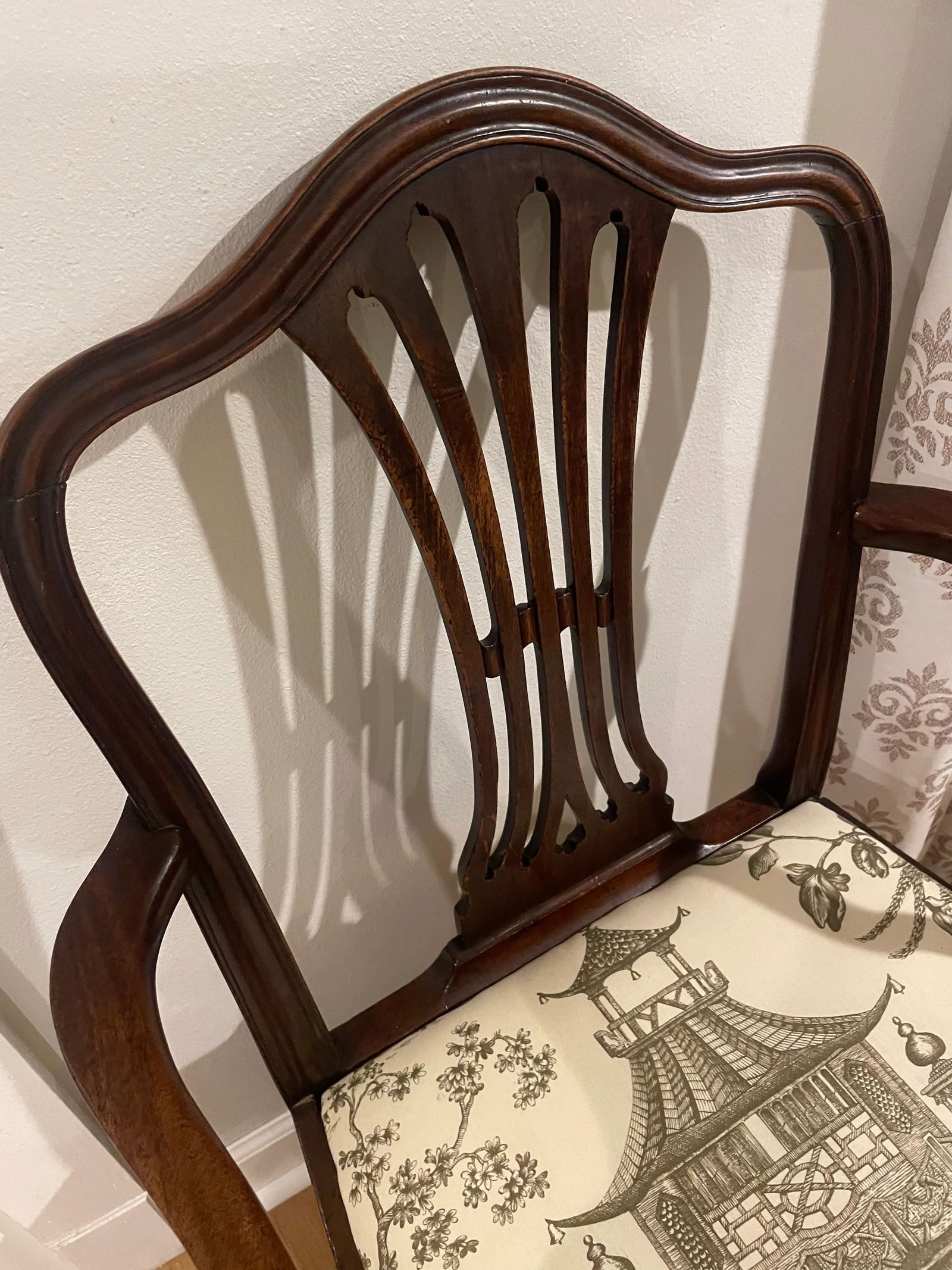 19th Century Mahogany Carver Chair Schumacher Fabric Seat - 7