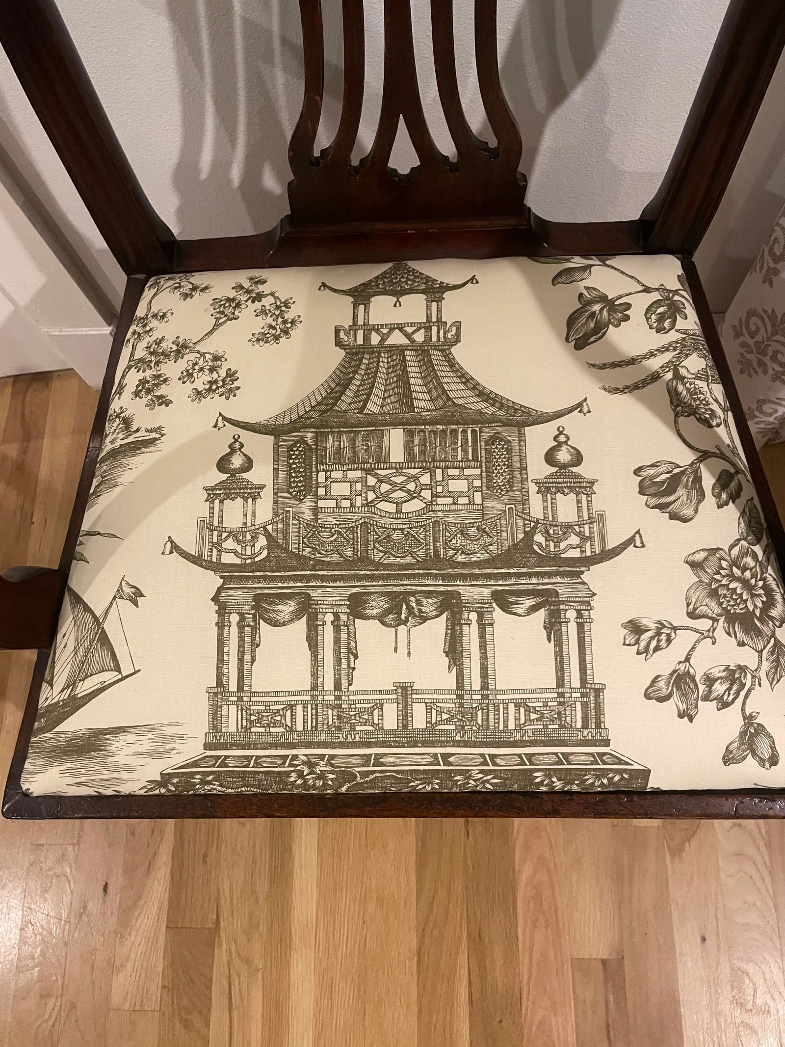 19th Century Mahogany Carver Chair Schumacher Fabric Seat - 8