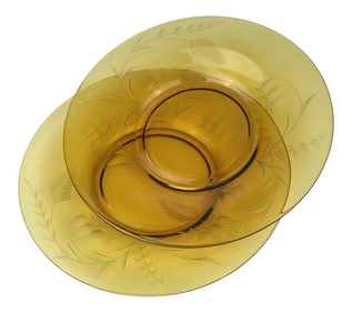 Amber Cut Glass Small Plates Vintage - a Pair