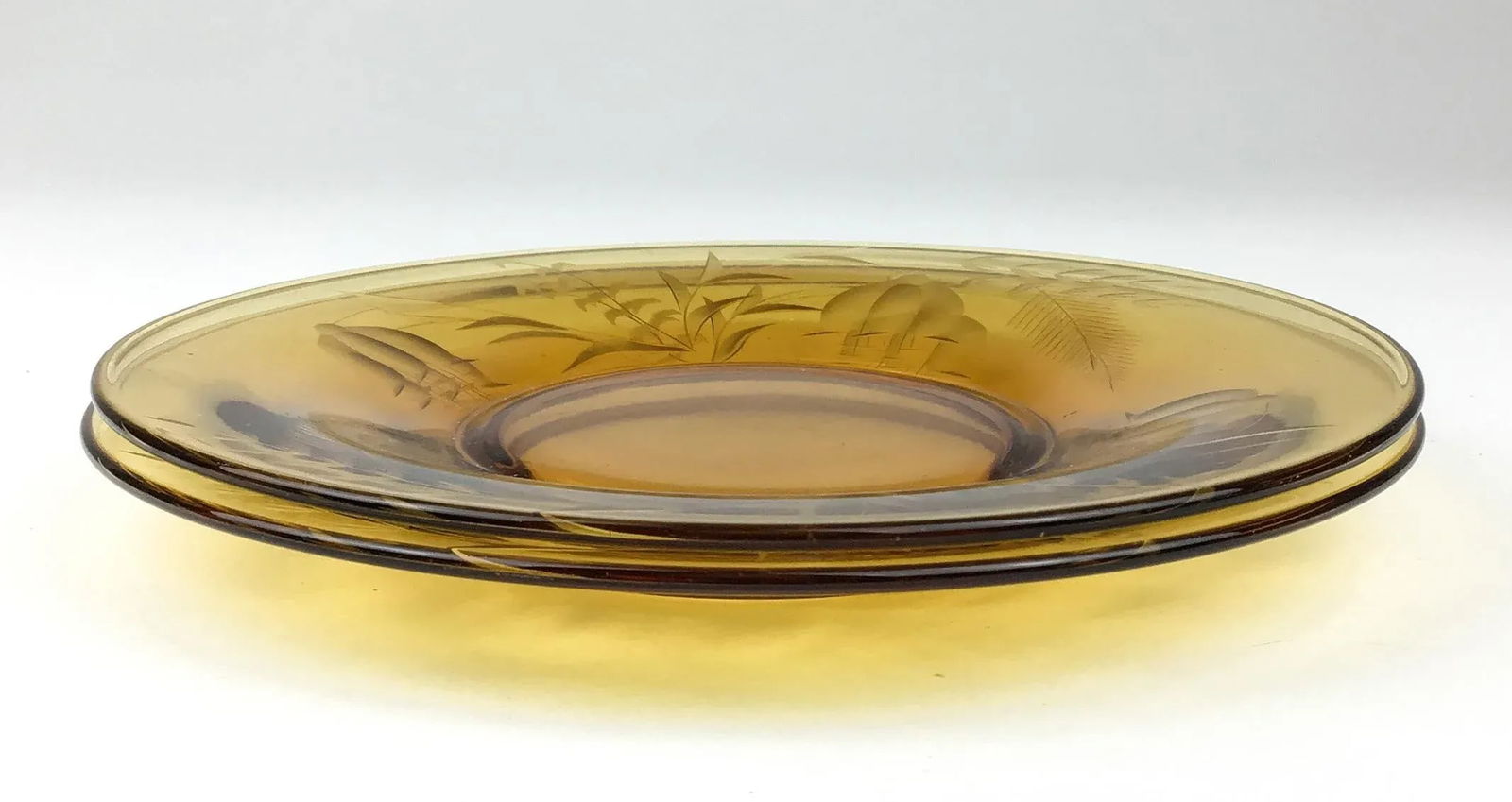 Amber Cut Glass Small Plates Vintage - a Pair - 2