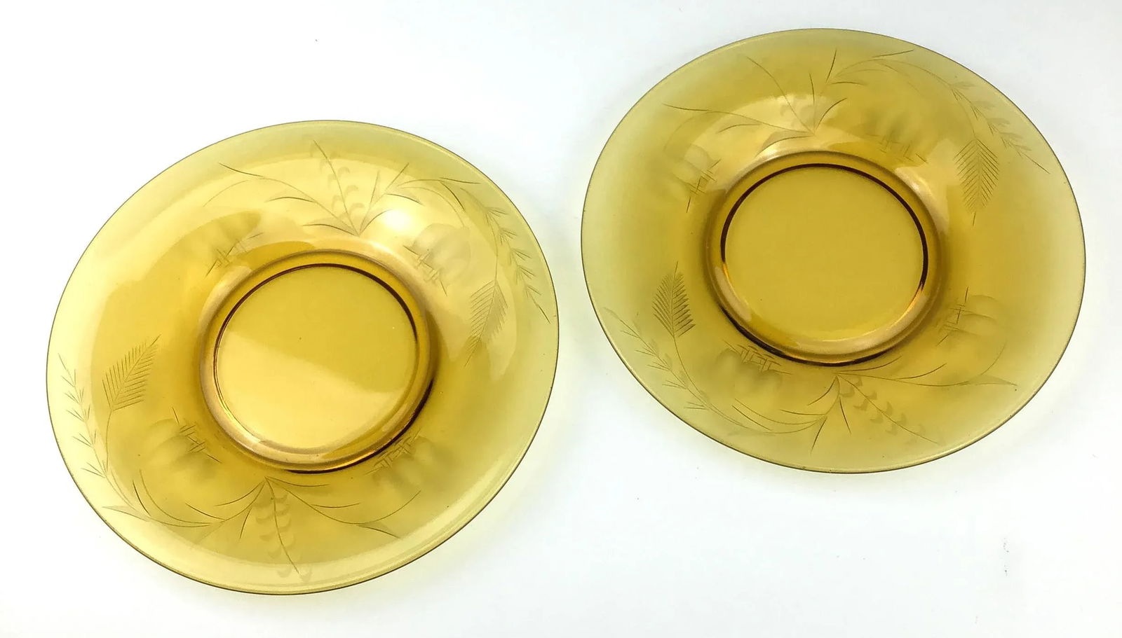 Amber Cut Glass Small Plates Vintage - a Pair - 4