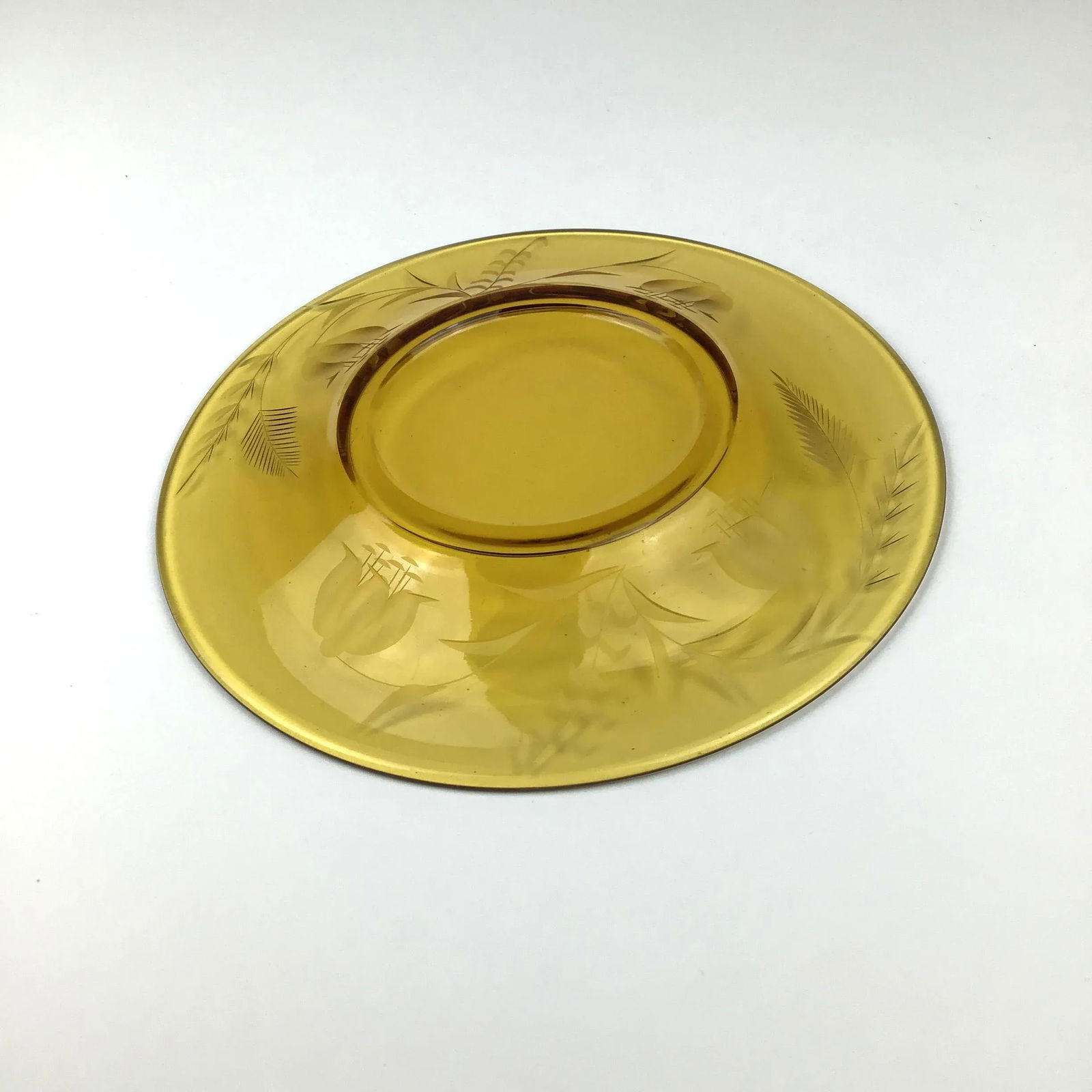 Amber Cut Glass Small Plates Vintage - a Pair - 9