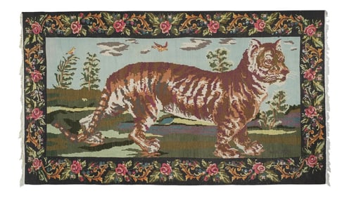 Vintage Tiger Kilim Rug - Animal Tapestry