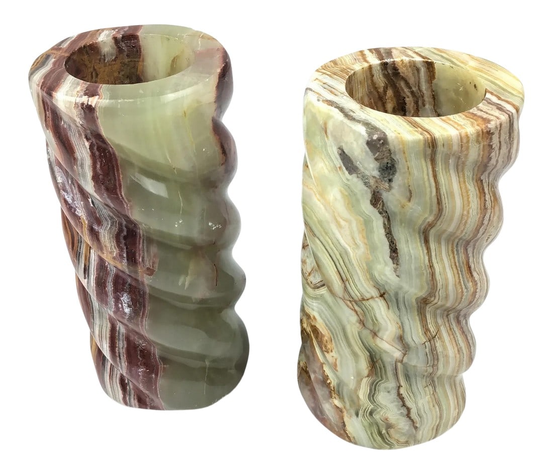 Hand Carved Cylinder Onyx Stone Candle Holders - a Pair (1 of 11)