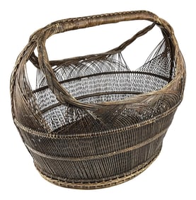 1950s Extra Large Japanese Artisan Hand Woven Basket