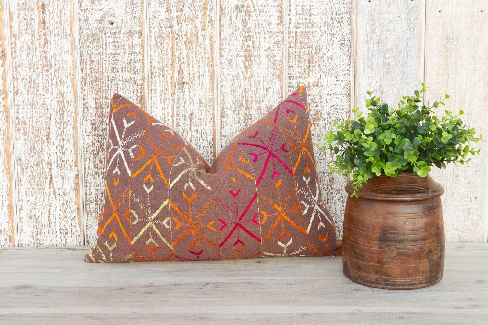 Anya Antique Indian Folk Lumbar Pillow - 2