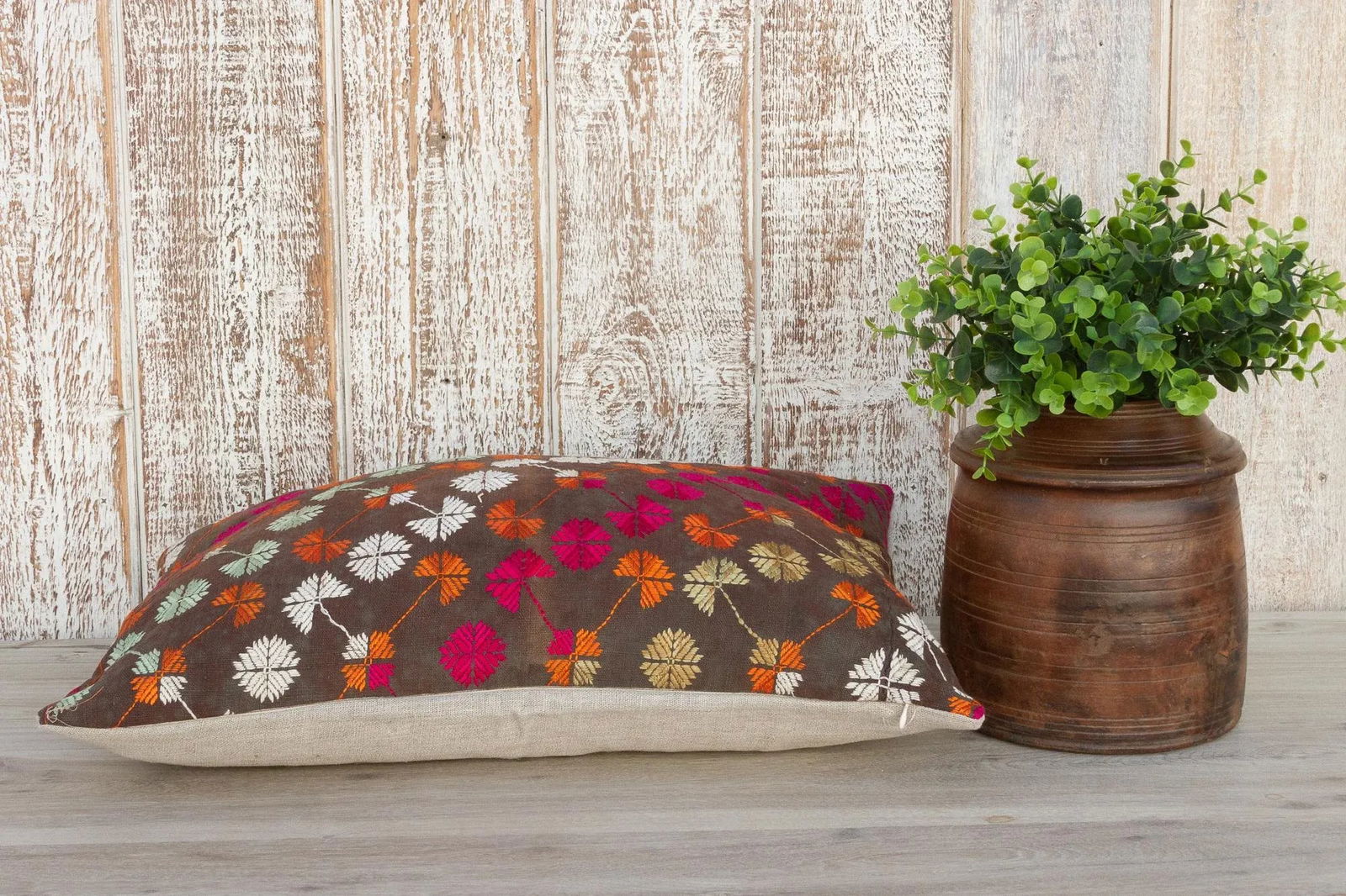 Mika Antique Indian Folk Lumbar Pillow - 5