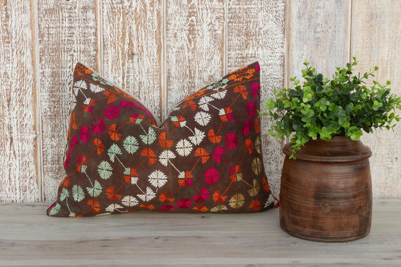 Mika Antique Indian Folk Lumbar Pillow - 7