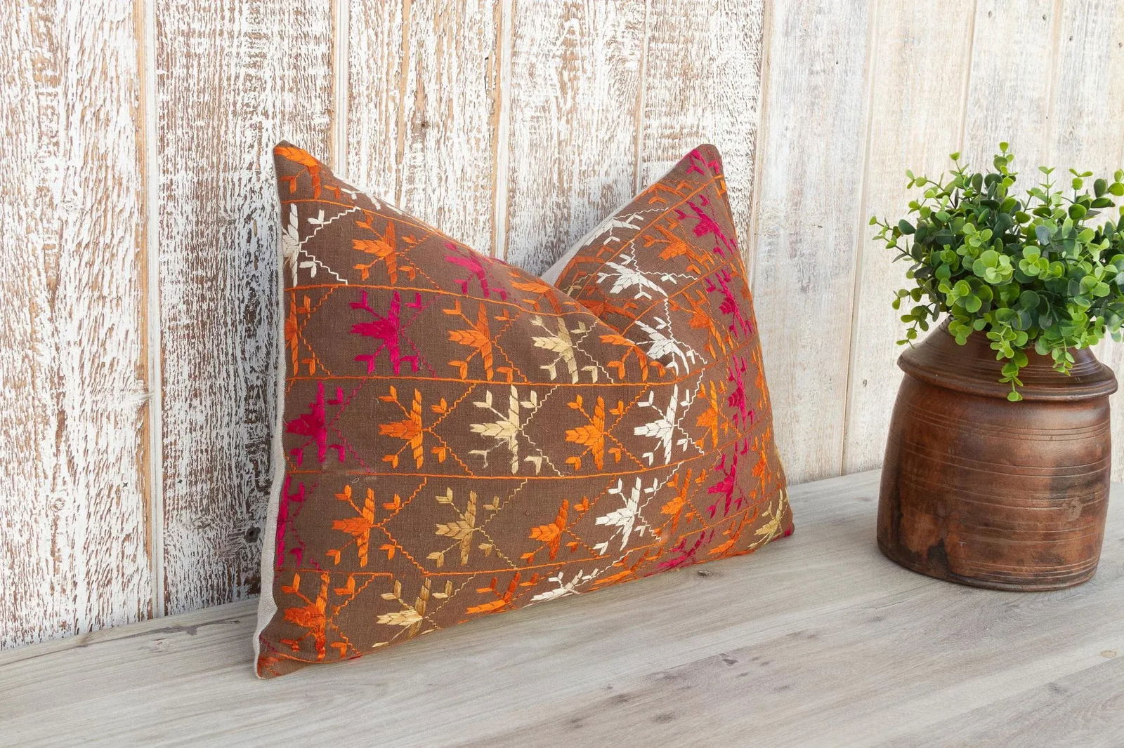 Anshi Antique Indian Folk Lumbar Pillow - 4