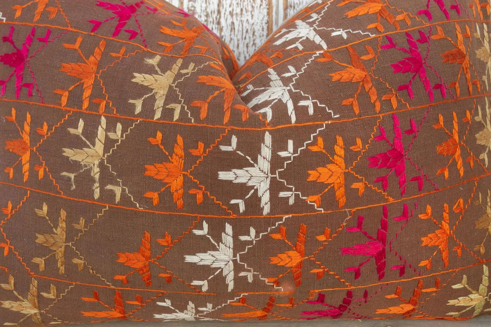 Anshi Antique Indian Folk Lumbar Pillow - 5