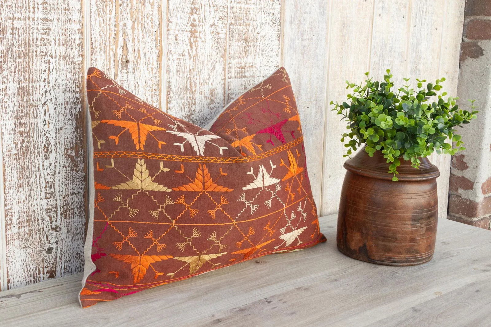 Pia Antique Indian Folk Lumbar Pillow - 4