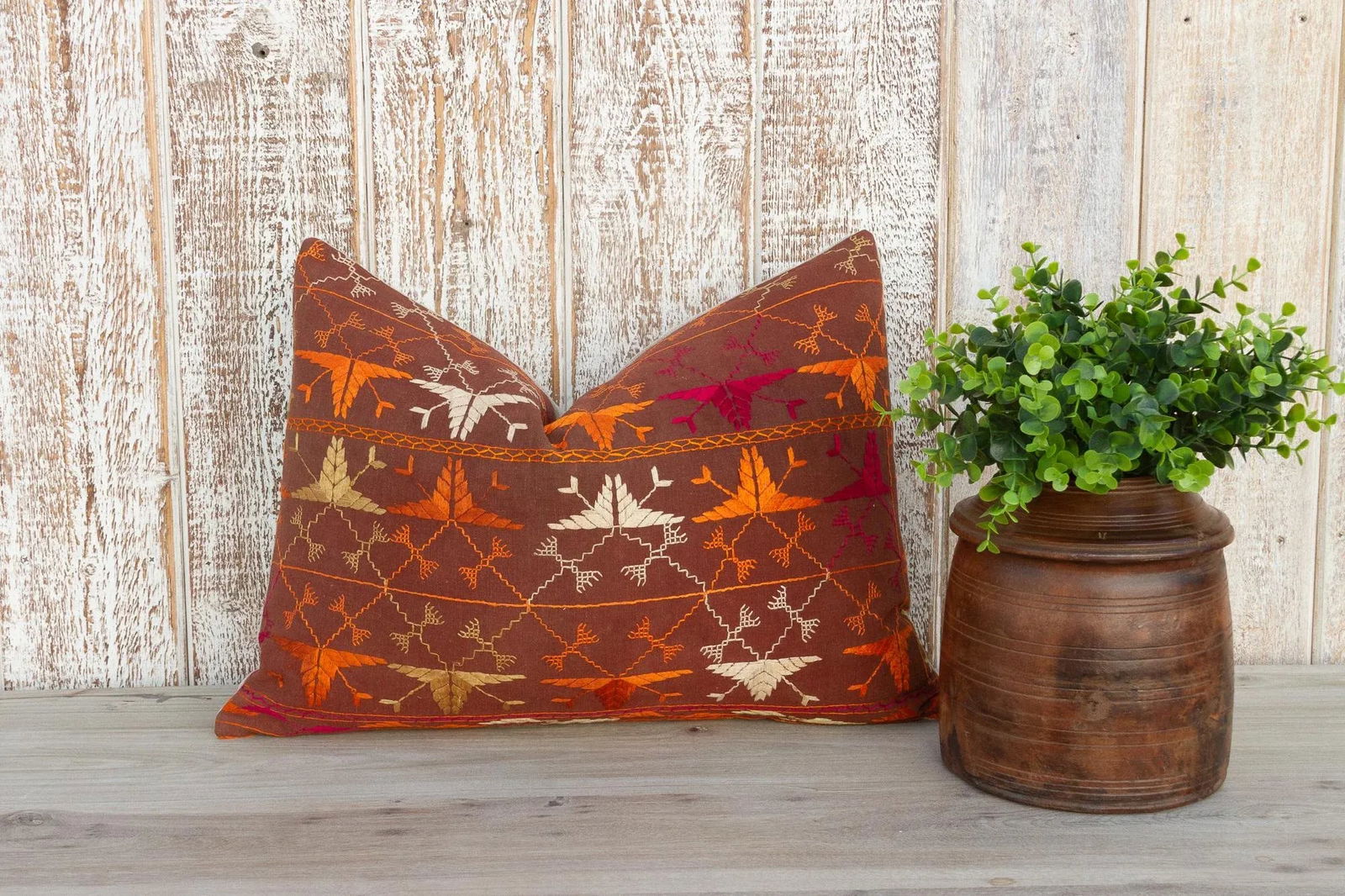 Pia Antique Indian Folk Lumbar Pillow - 9