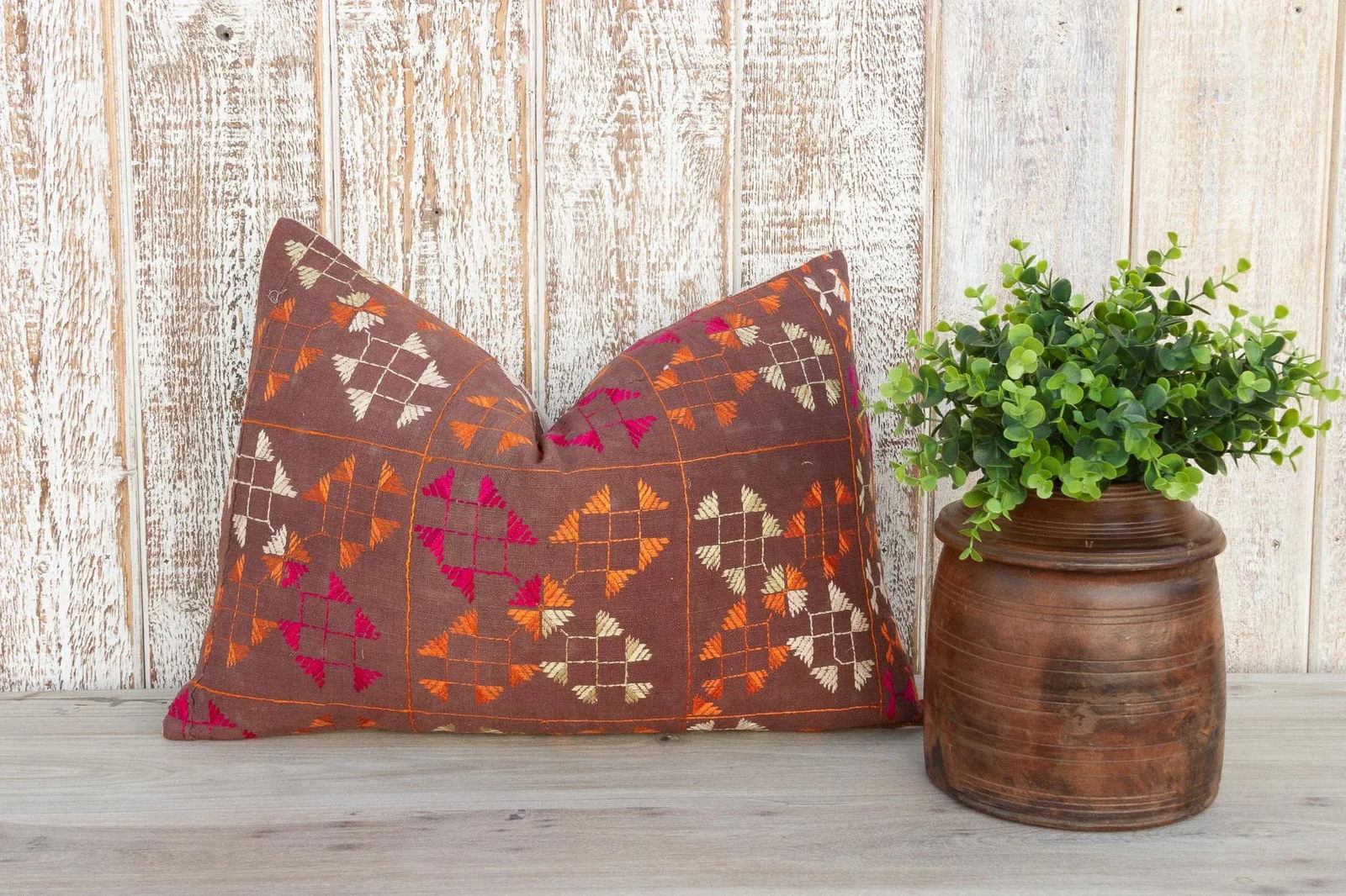 Mia Antique Indian Folk Lumbar Pillow - 2