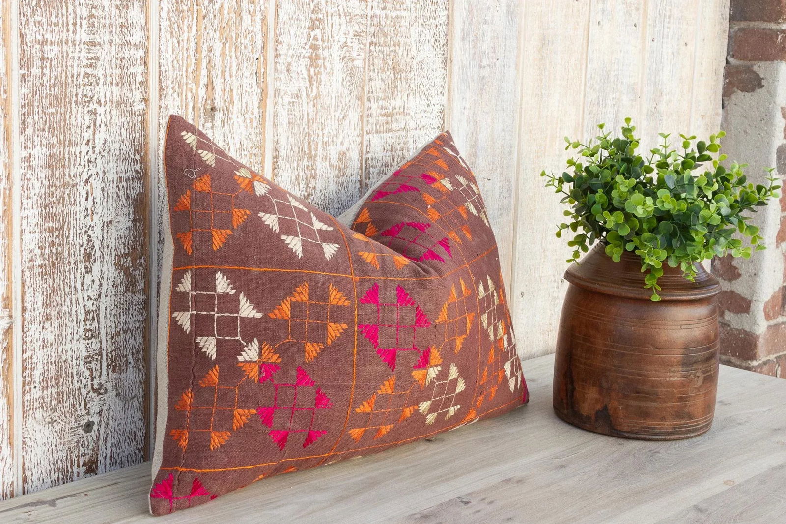 Mia Antique Indian Folk Lumbar Pillow - 6