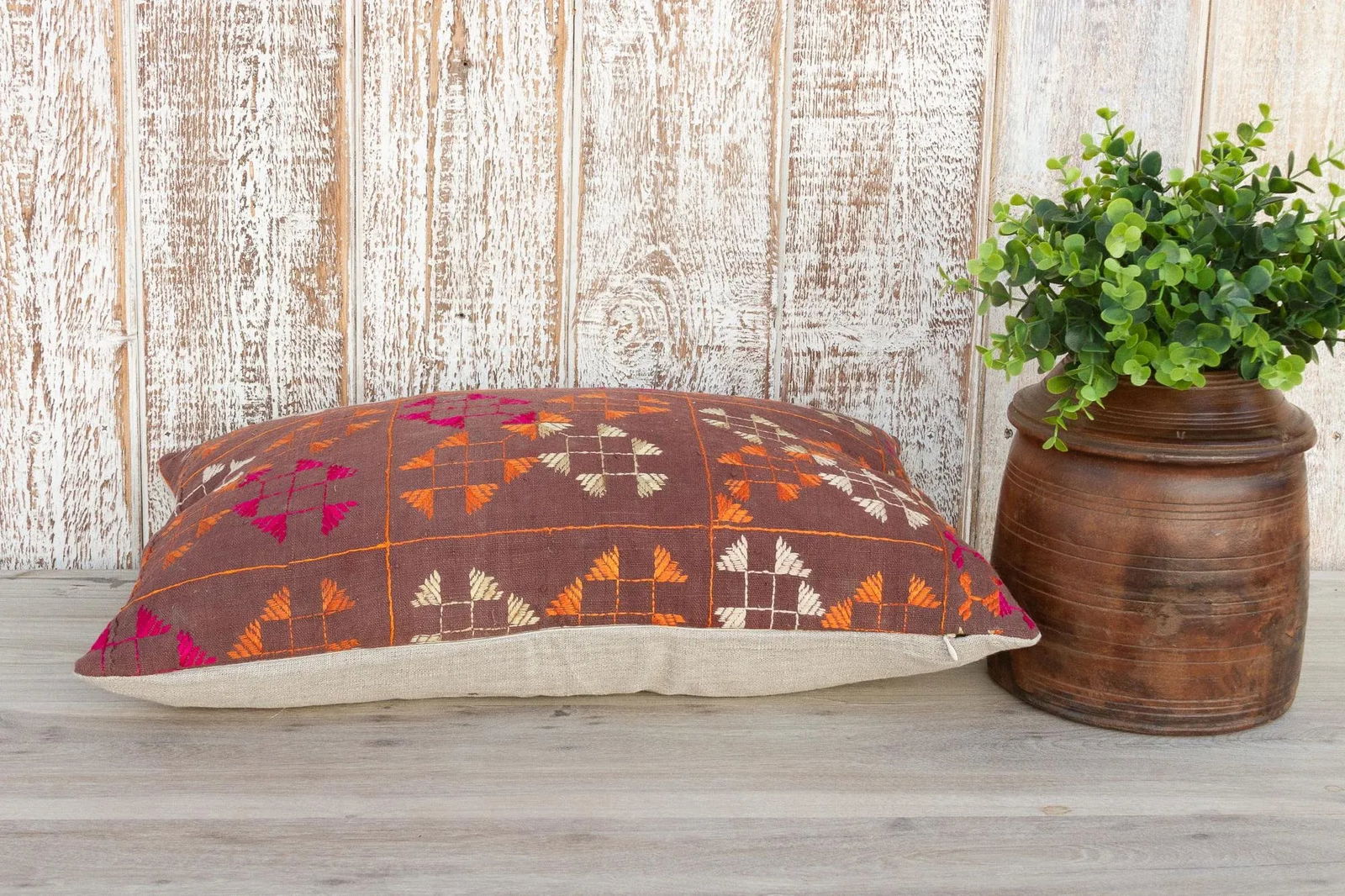 Mia Antique Indian Folk Lumbar Pillow - 8