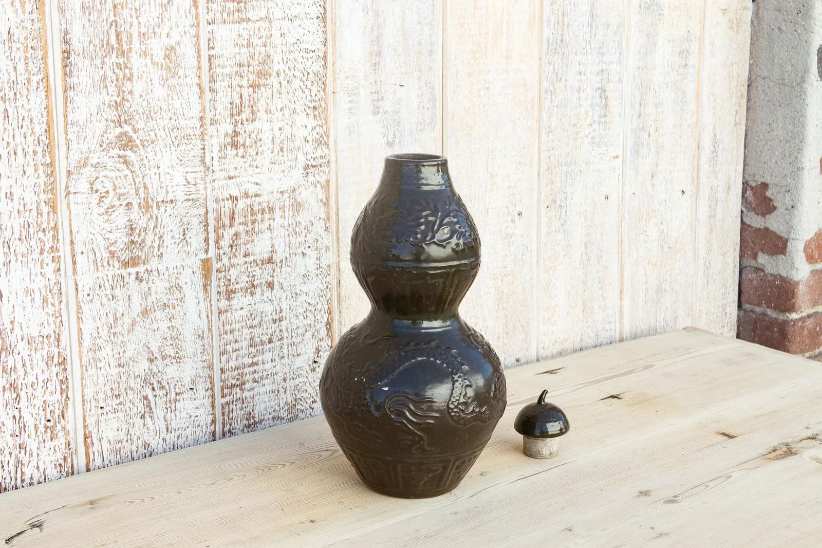 Lidded Gourd Shaped Chinese Vase - 5