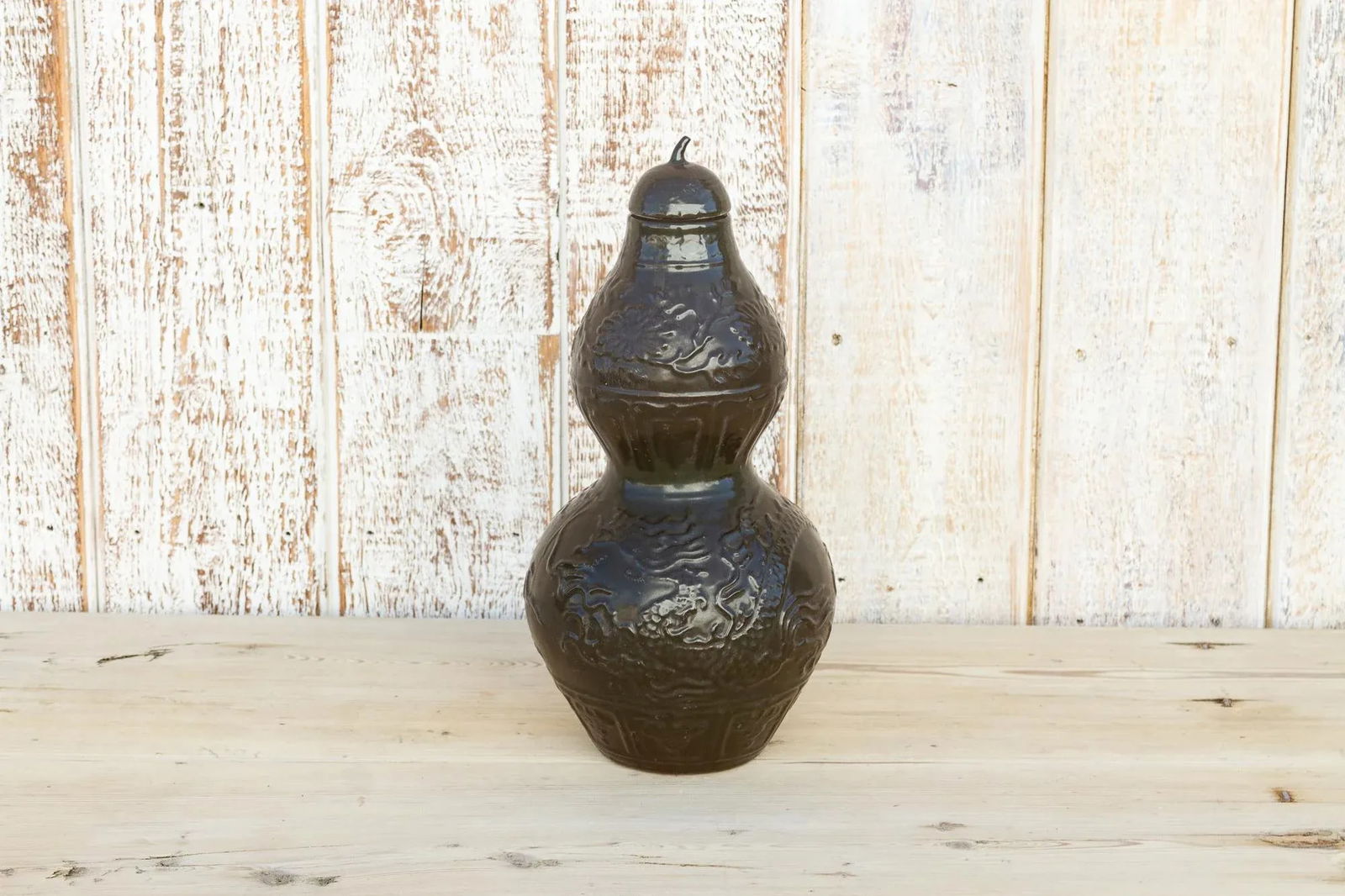 Lidded Gourd Shaped Chinese Vase - 8