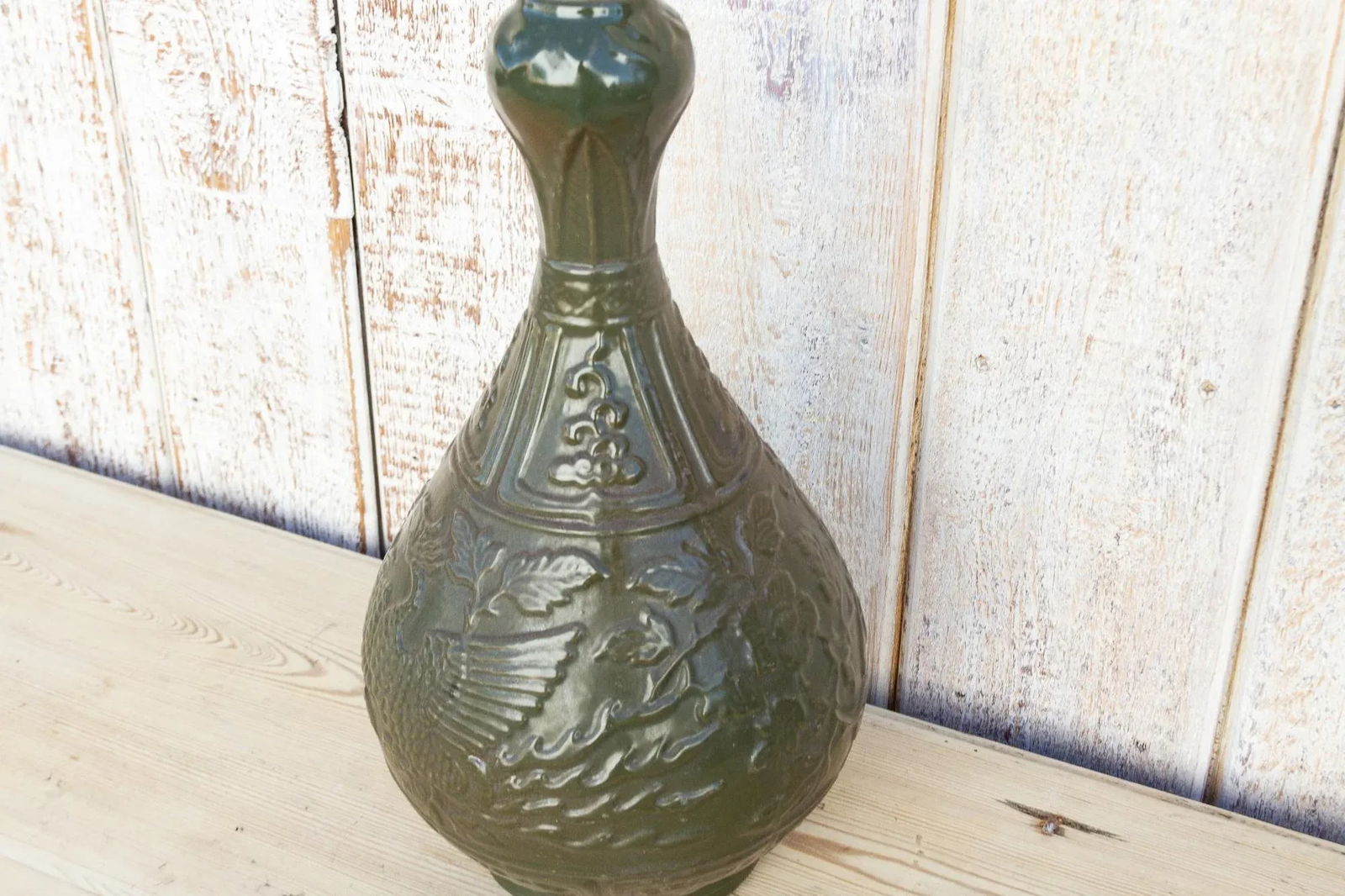 Chinese Amphora Shaped Green Vase - 6