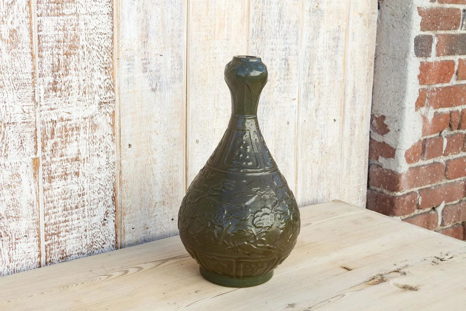 Chinese Amphora Shaped Green Vase - 9