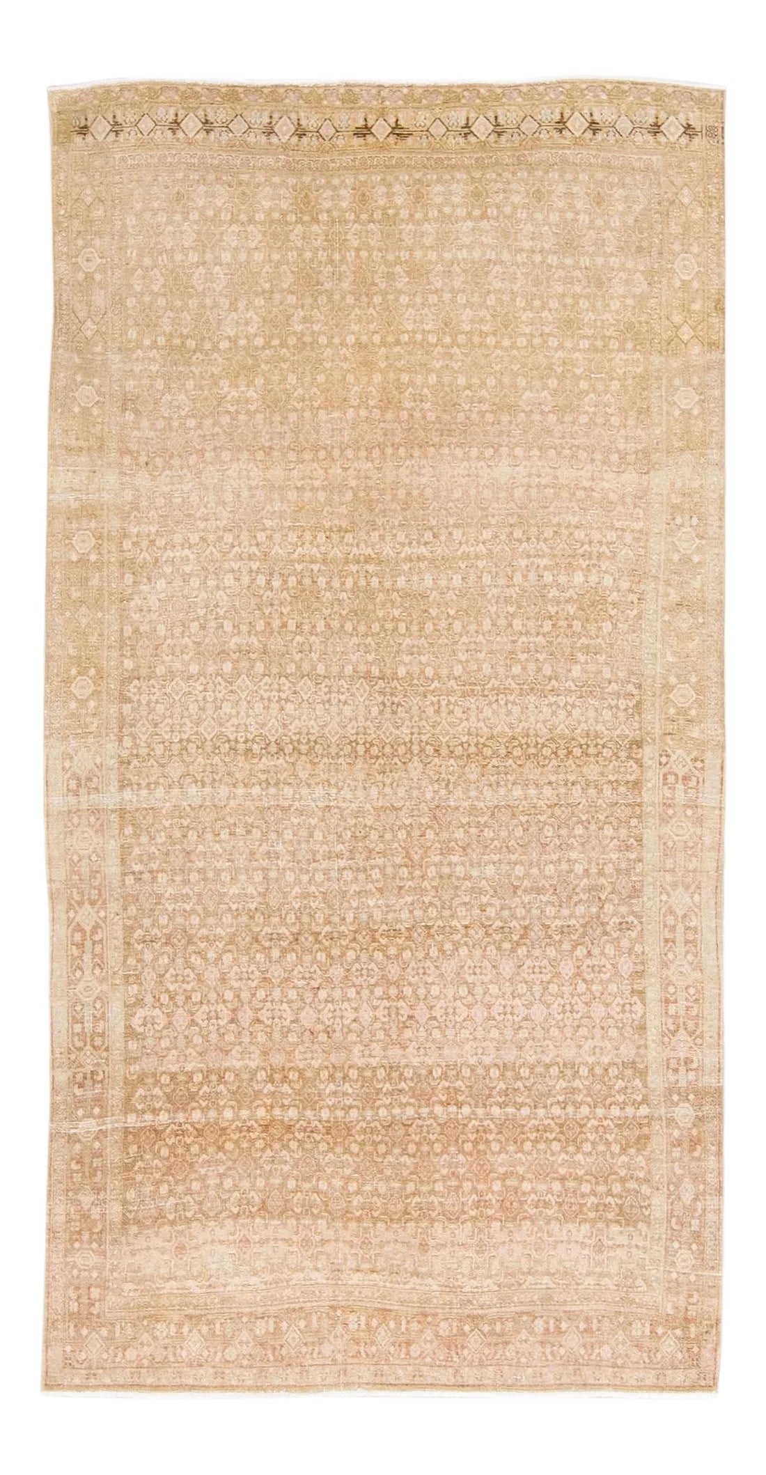 Antique Malayer Handmade Allover Designer Beige Wool Rug: Beautiful antique Malayer hand-knotted wool rug with a beige field. This Malayer piece has a brown accent in a gorgeous all-over floral pattern design. This rug measures: 5' x 9'9". Our rugs are
