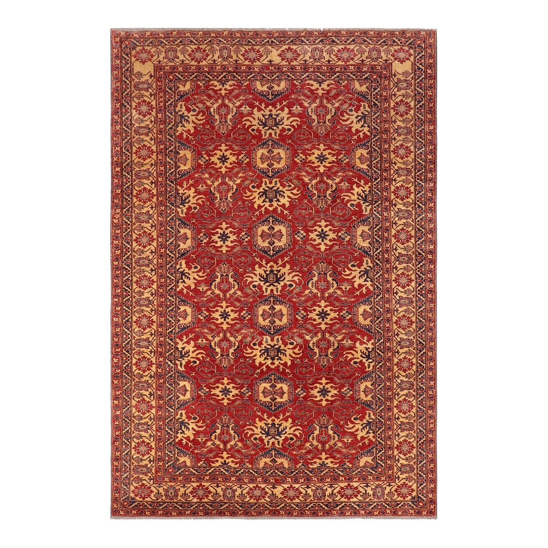 1980s 1980s Rustic Vintage Kazak Red Wool Rug - 9'9'' X 13'3'': Embellish your home with this exquisitely hand-knotted super Kazak Rug made with the finest hand-spun wool and all vegetable dyes. Demonstrating incredible attention to detail, this hand-knotted maste