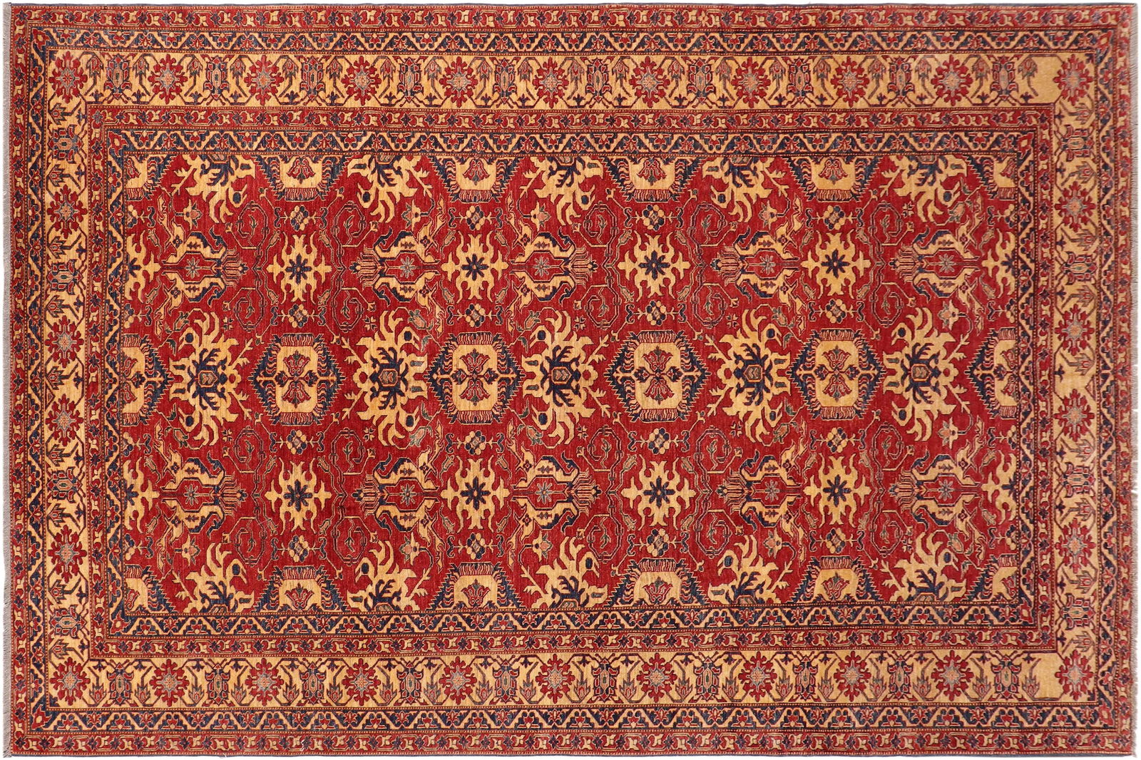 1980s 1980s Rustic Vintage Kazak Red Wool Rug - 9'9'' X 13'3'' - 9