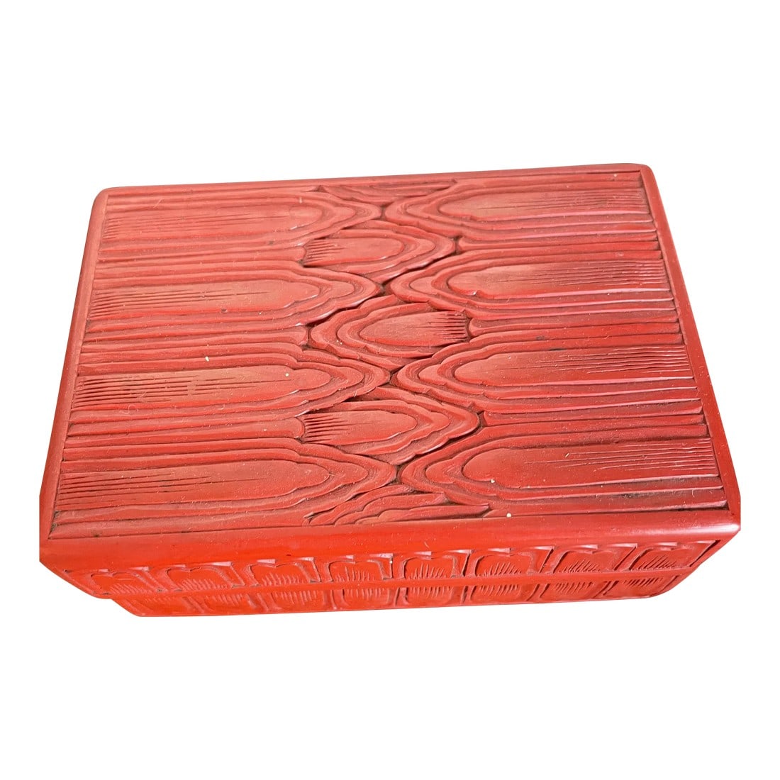 Mid 19th Century Chinese Rectangular Cloud Pattern Red Cinnabar Box With Black Interior (1 of 9)