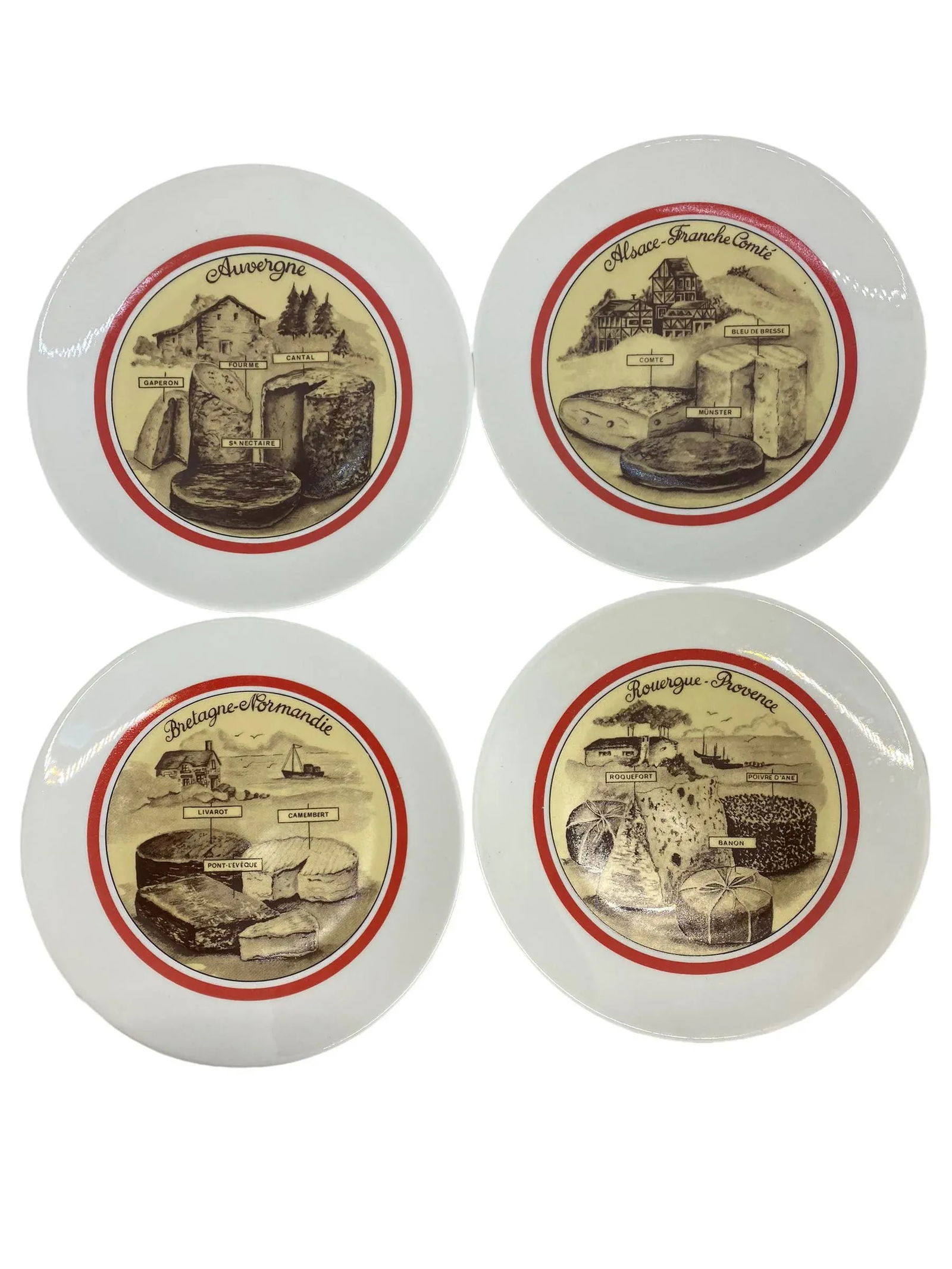 Vintage French Apilco Porcelaine Cheese Plates - Set of 4 - 13