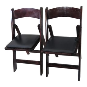 1990s Tortoiseshell Finish Wooden Folding Chairs - a Pair
